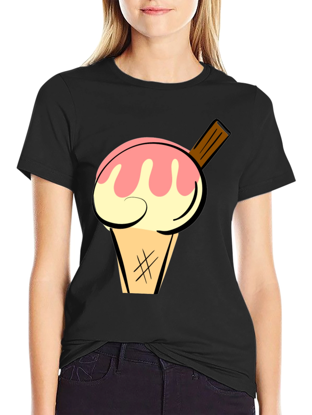 Ice Cream Graphic Tee - Stylish Black Cotton T-Shirt