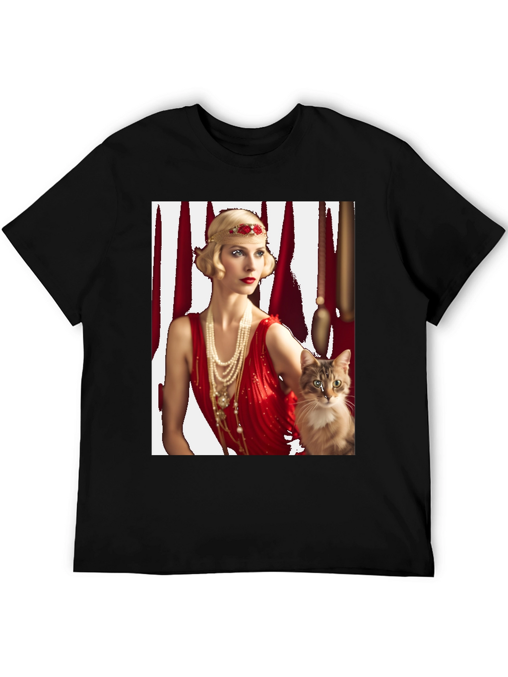 Retro Flapper Lady & Cat Graphic Tee