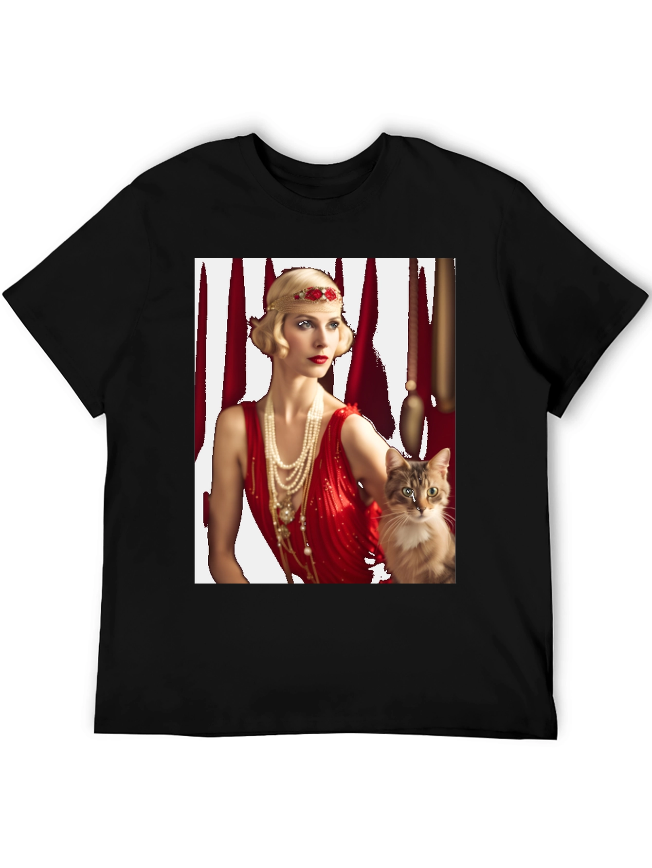 Retro Flapper Lady & Cat Graphic Tee