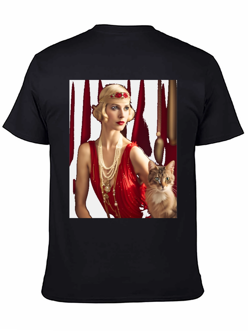 Retro Flapper Lady & Cat Graphic Tee