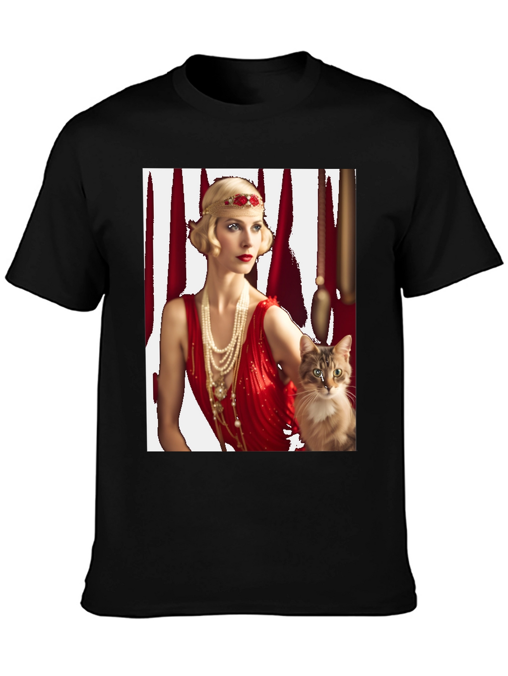 Retro Flapper Lady & Cat Graphic Tee