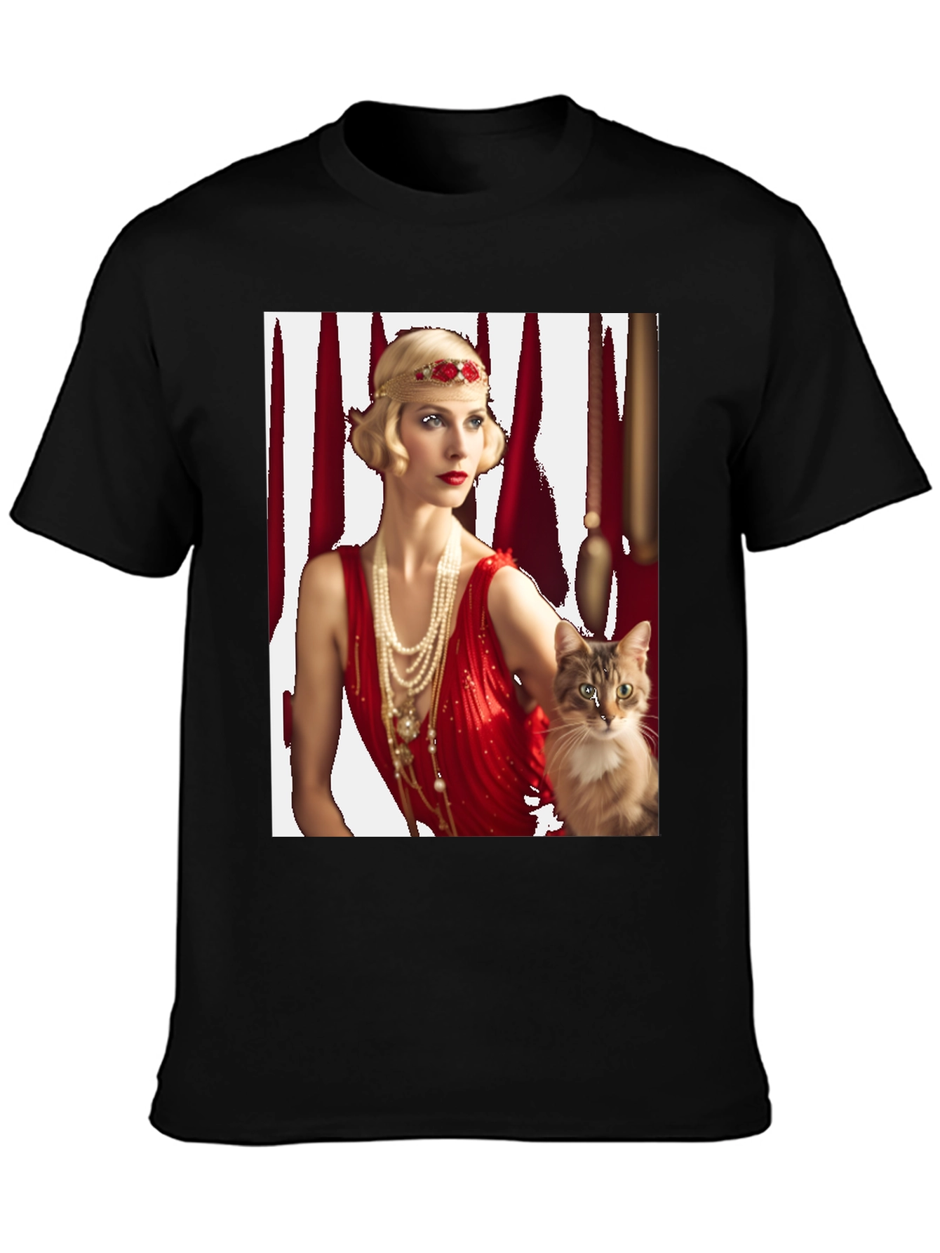 Retro Flapper Lady & Cat Graphic Tee