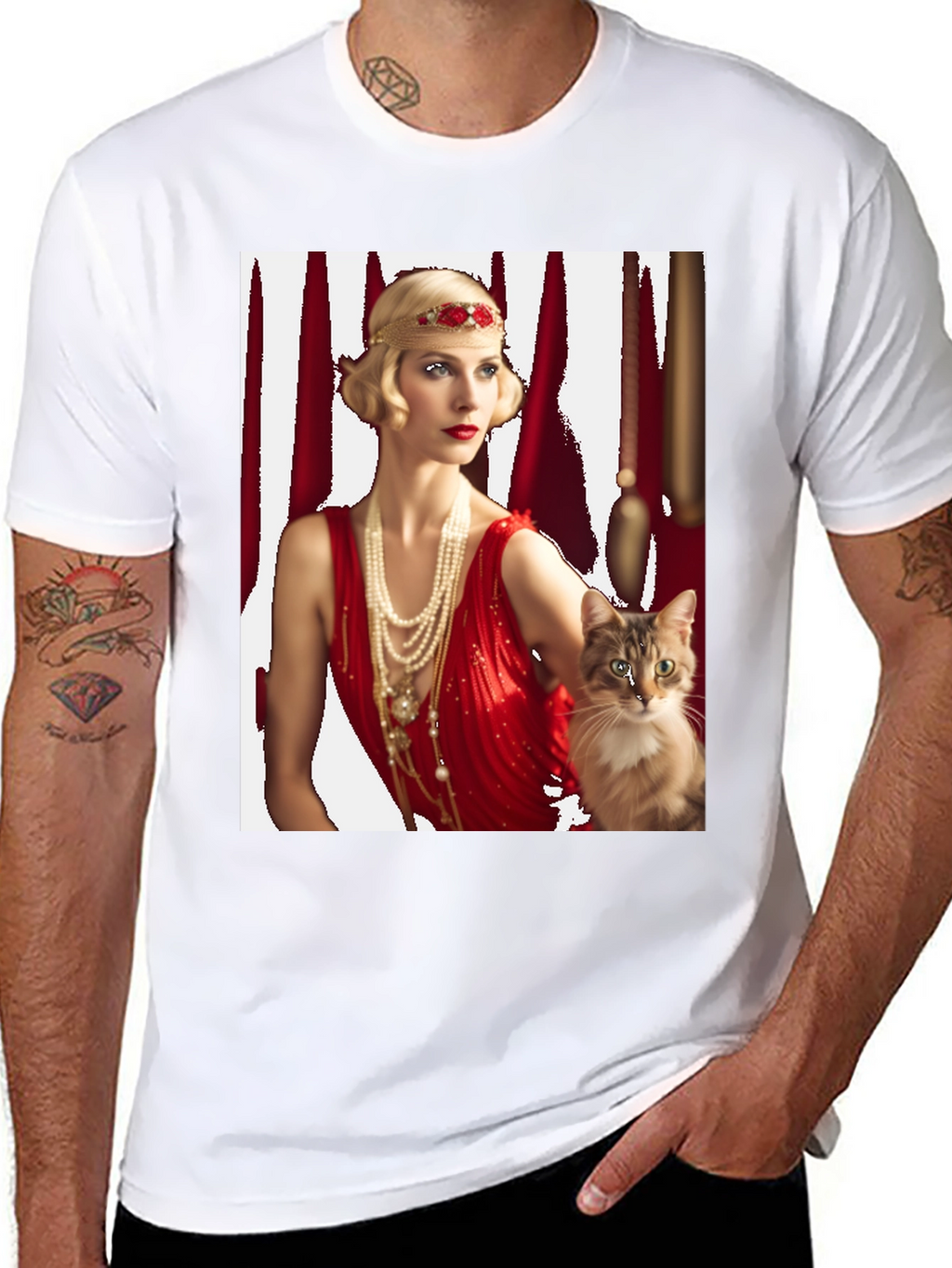 Retro Flapper Lady & Cat Graphic Tee