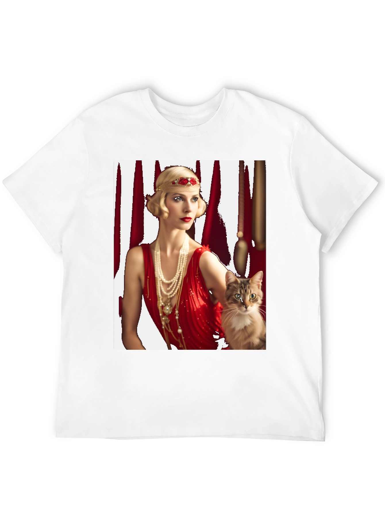 Retro Flapper Lady & Cat Graphic Tee