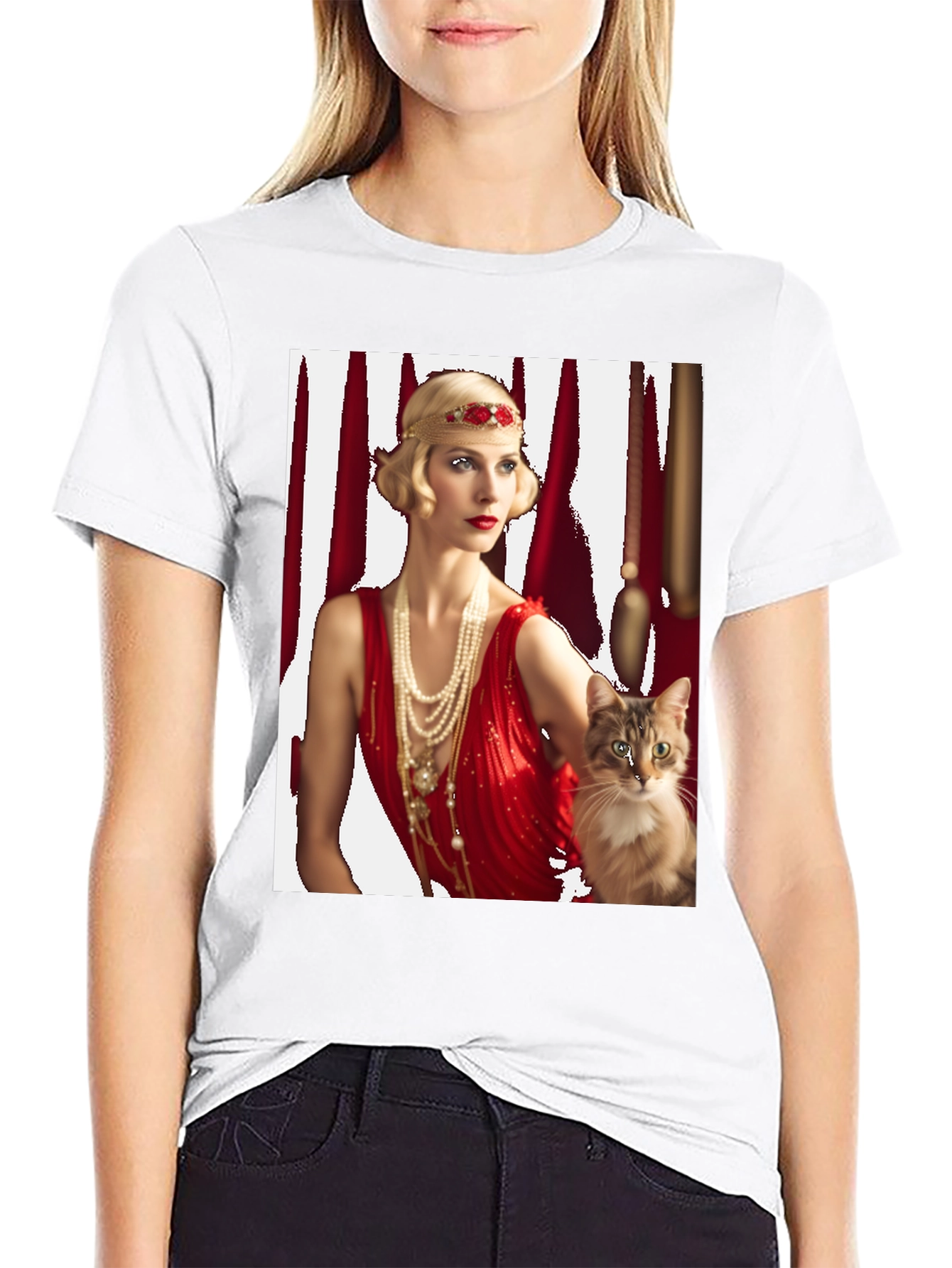 Retro Flapper Lady & Cat Graphic Tee