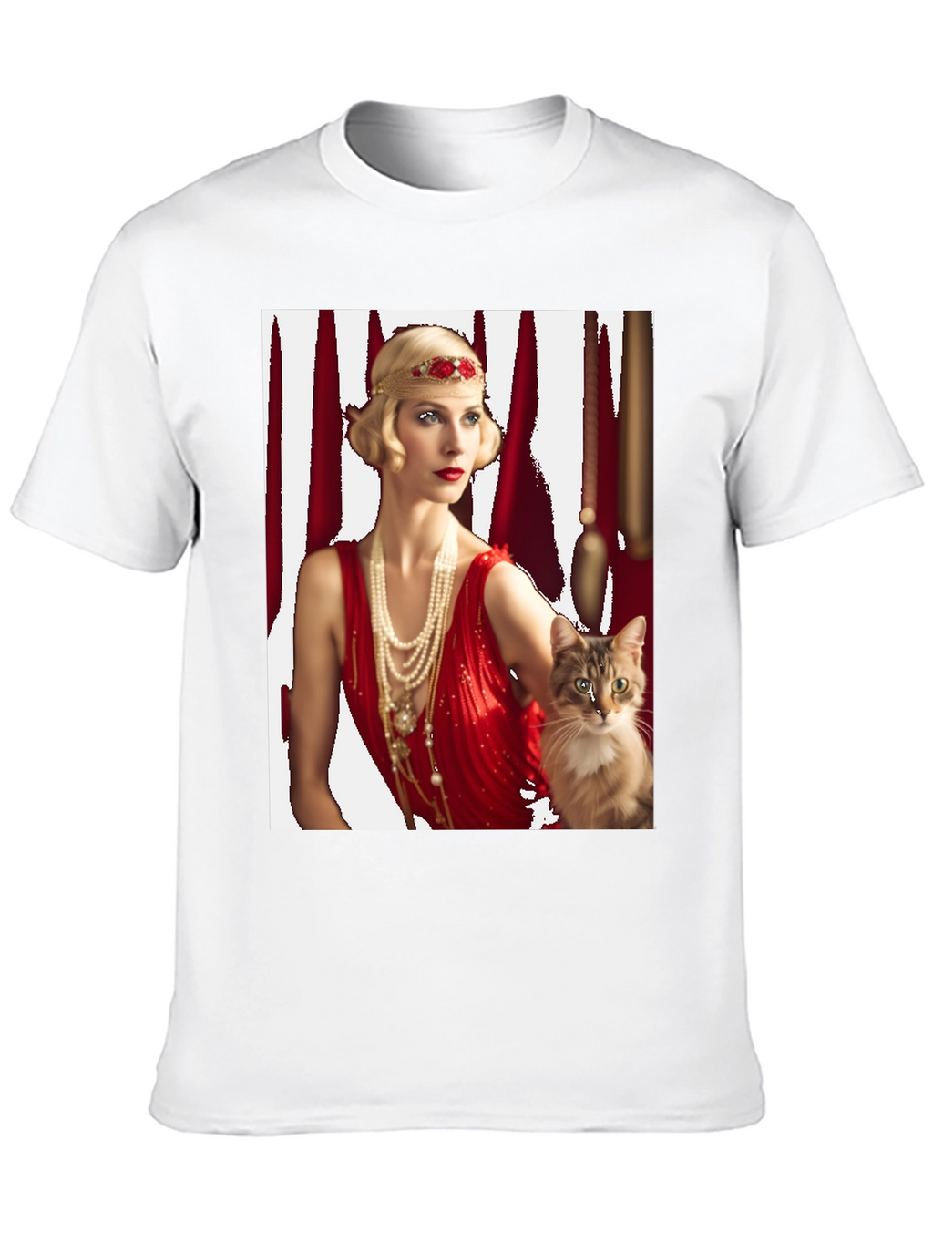 Retro Flapper Lady & Cat Graphic Tee