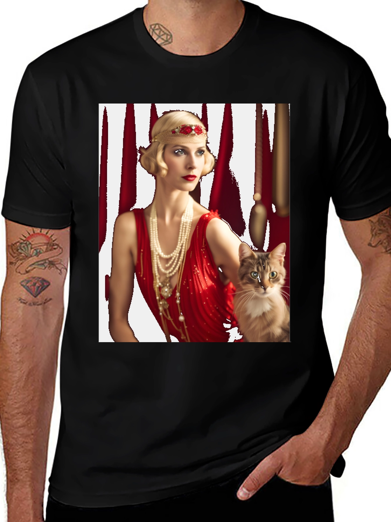 Retro Flapper Lady & Cat Graphic Tee
