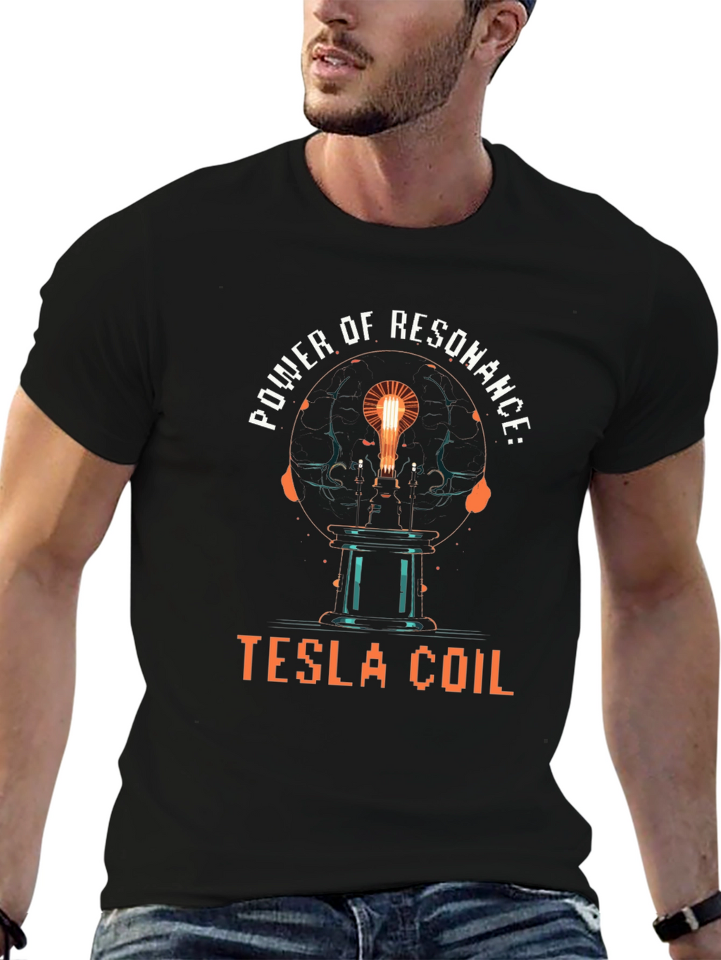 Power of Resonance: Tesla Coil Black T-Shirt