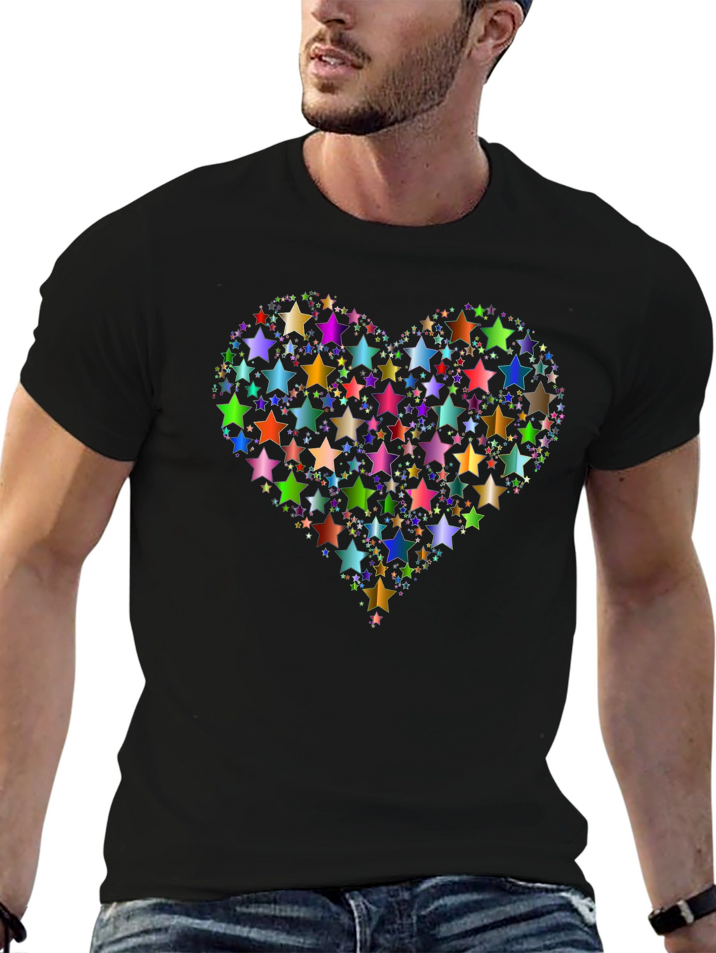Starry Heart Graphic Tee - Modern Black T-Shirt