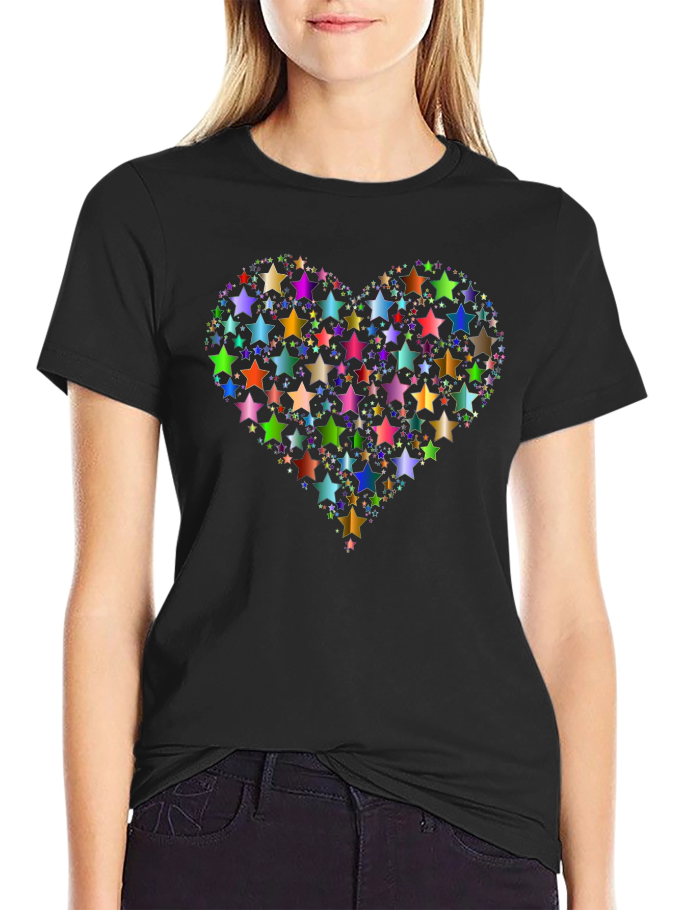 Starry Heart Graphic Tee - Modern Black T-Shirt