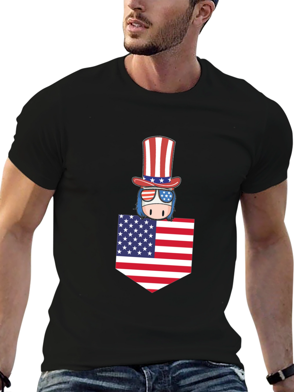 Patriotic Pocket Tee - American Flag Design