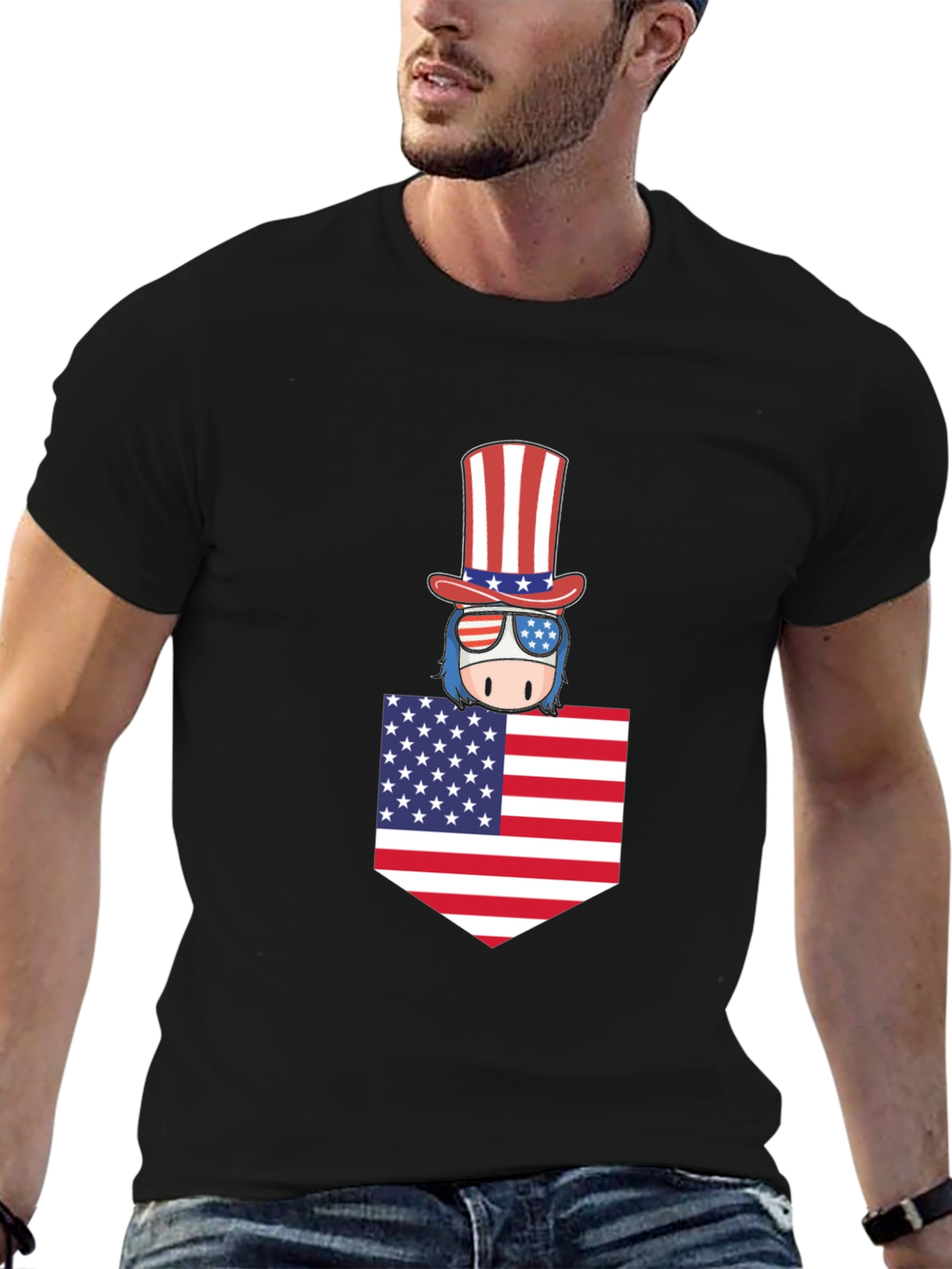 Patriotic Pocket Tee - American Flag Design