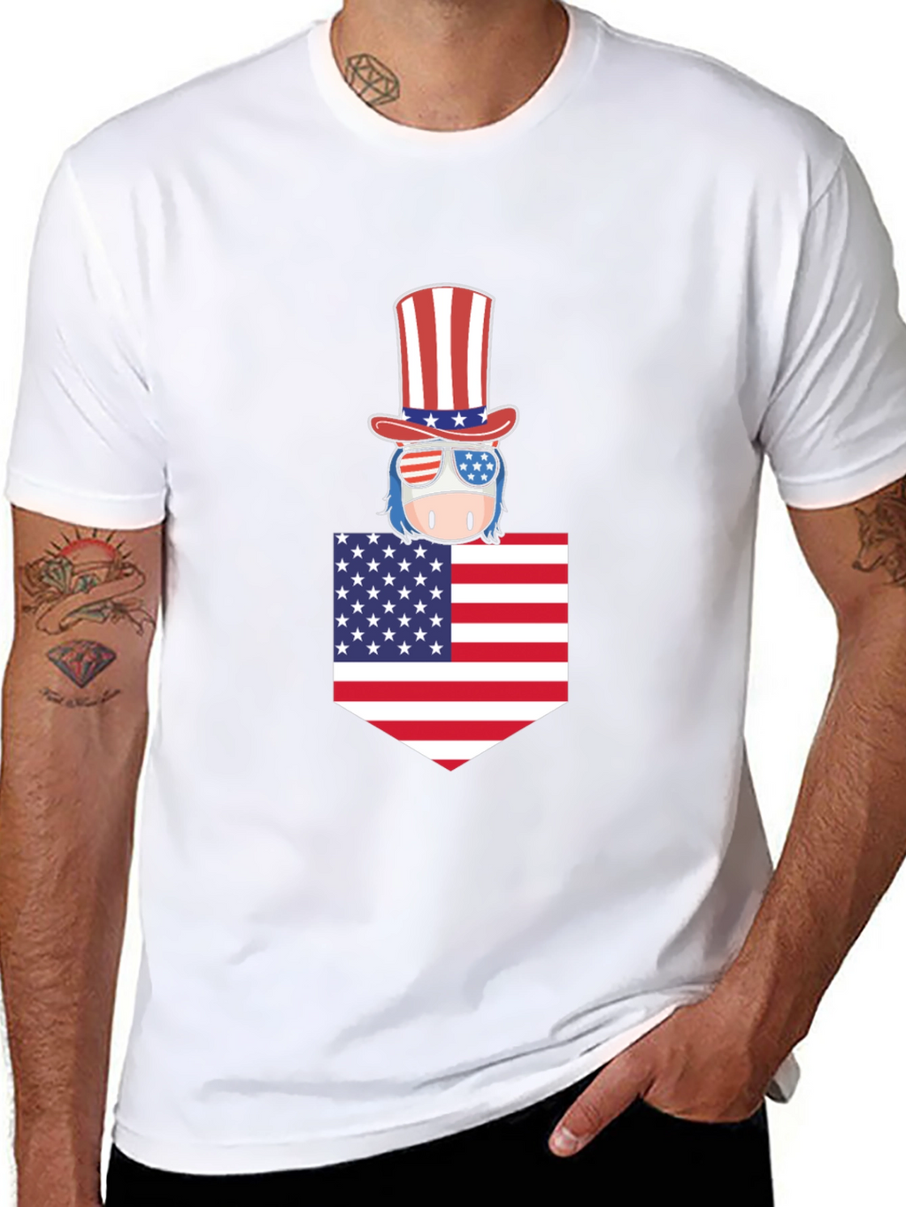 Patriotic Pocket Tee - American Flag Design