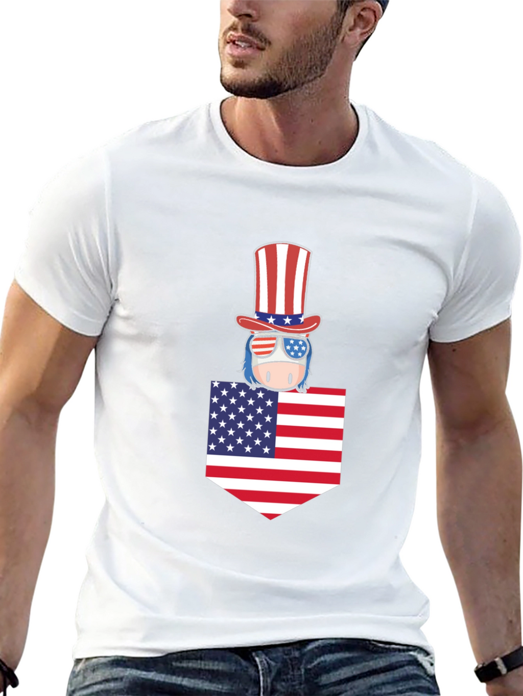 Patriotic Pocket Tee - American Flag Design