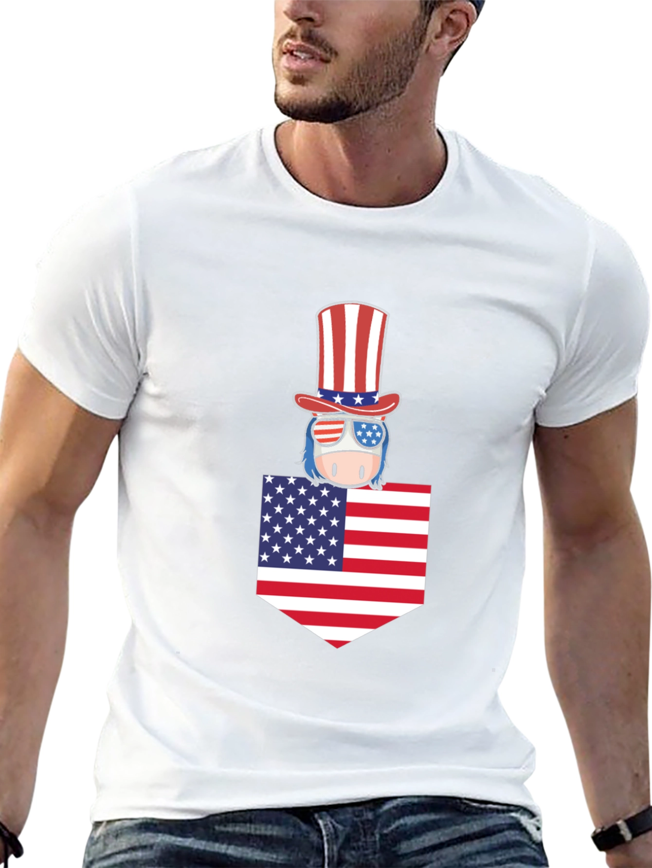 Patriotic Pocket Tee - American Flag Design