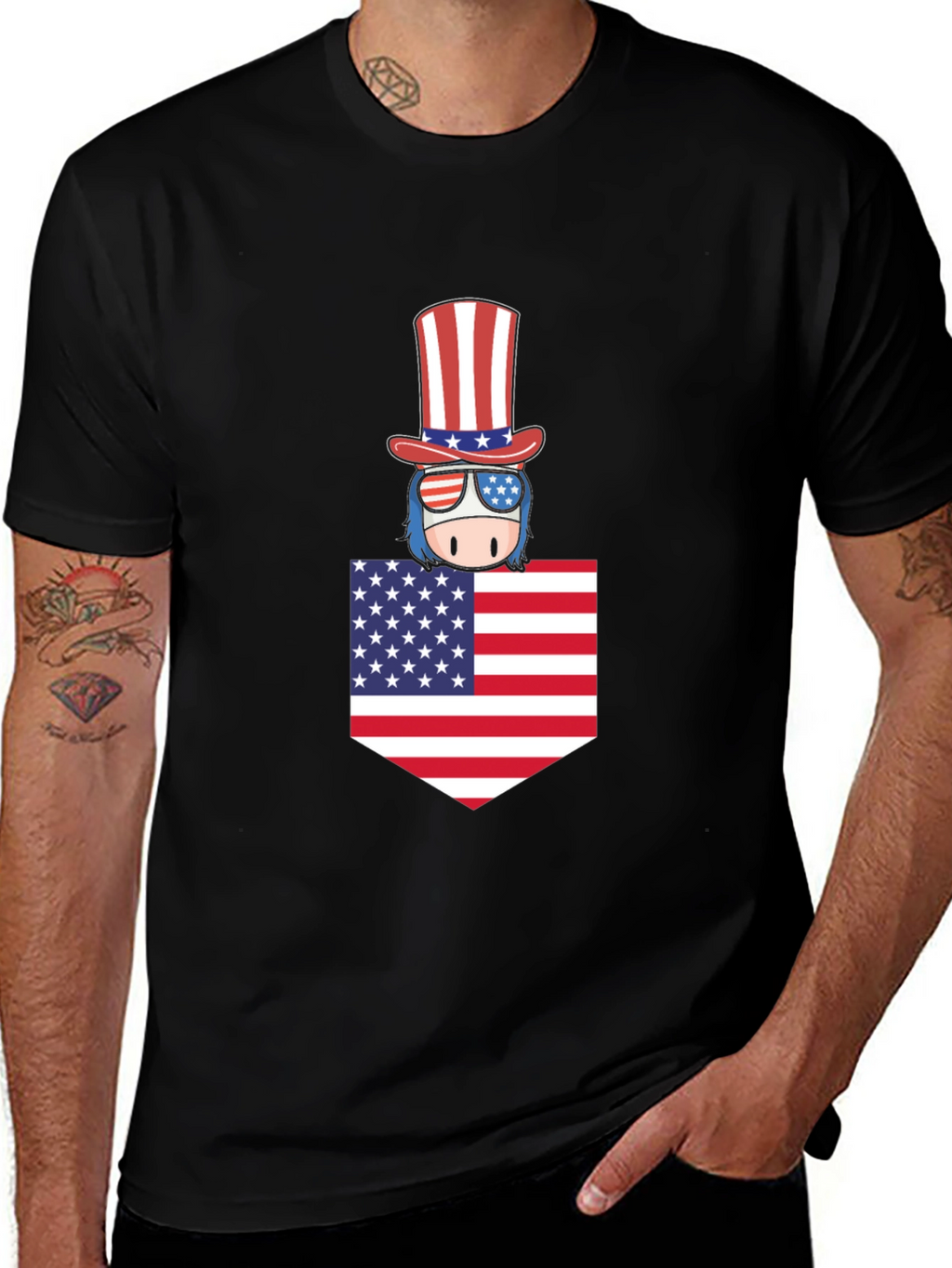 Patriotic Pocket Tee - American Flag Design