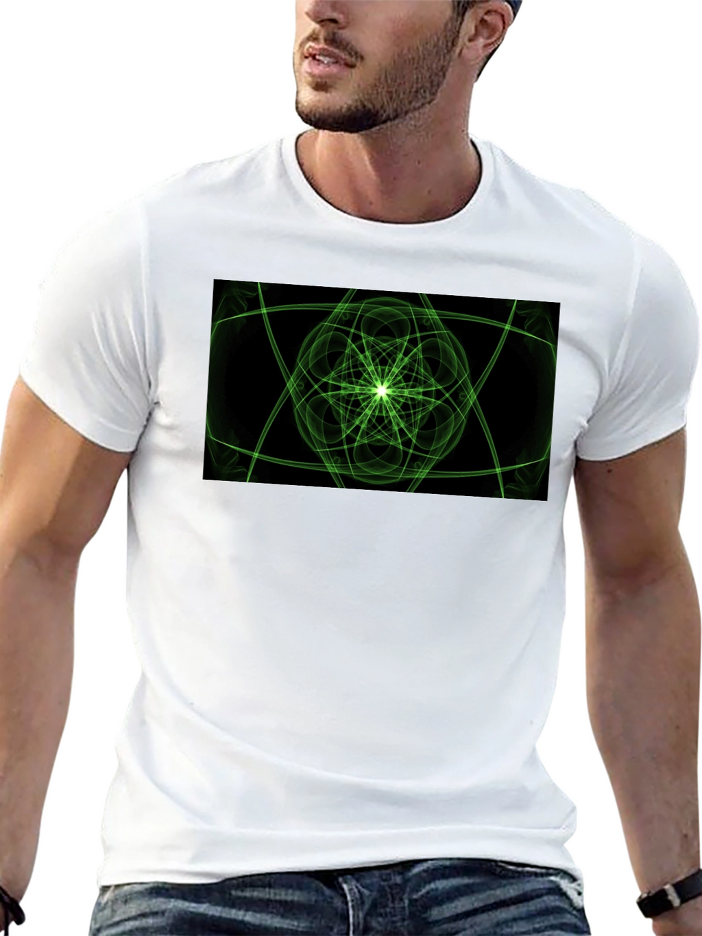 Geometric Green Graphic Black T-Shirt