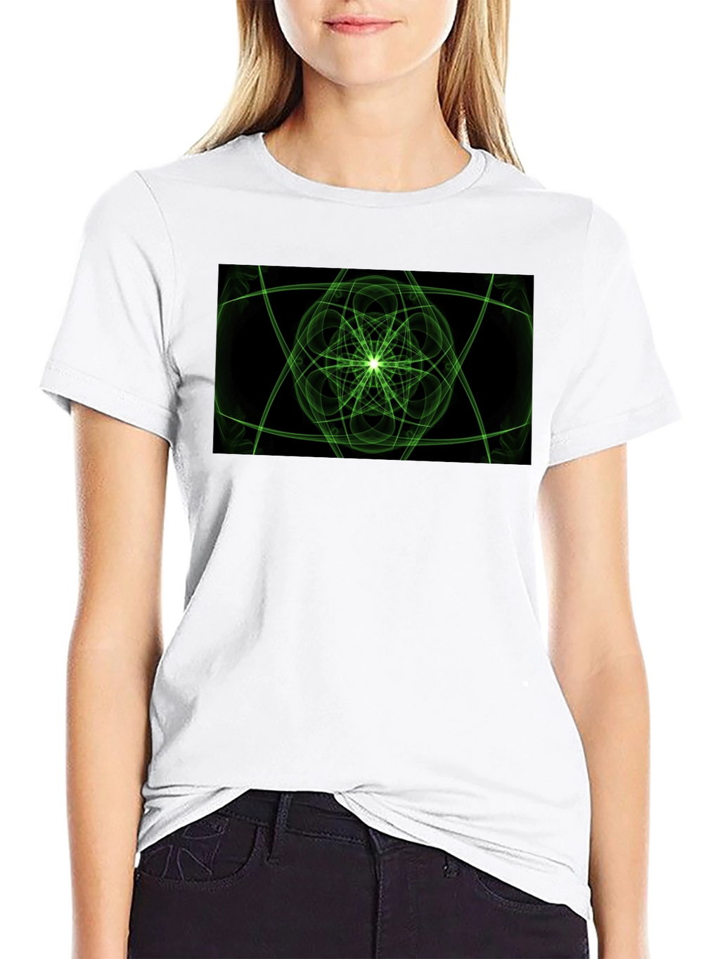 Geometric Green Graphic Black T-Shirt