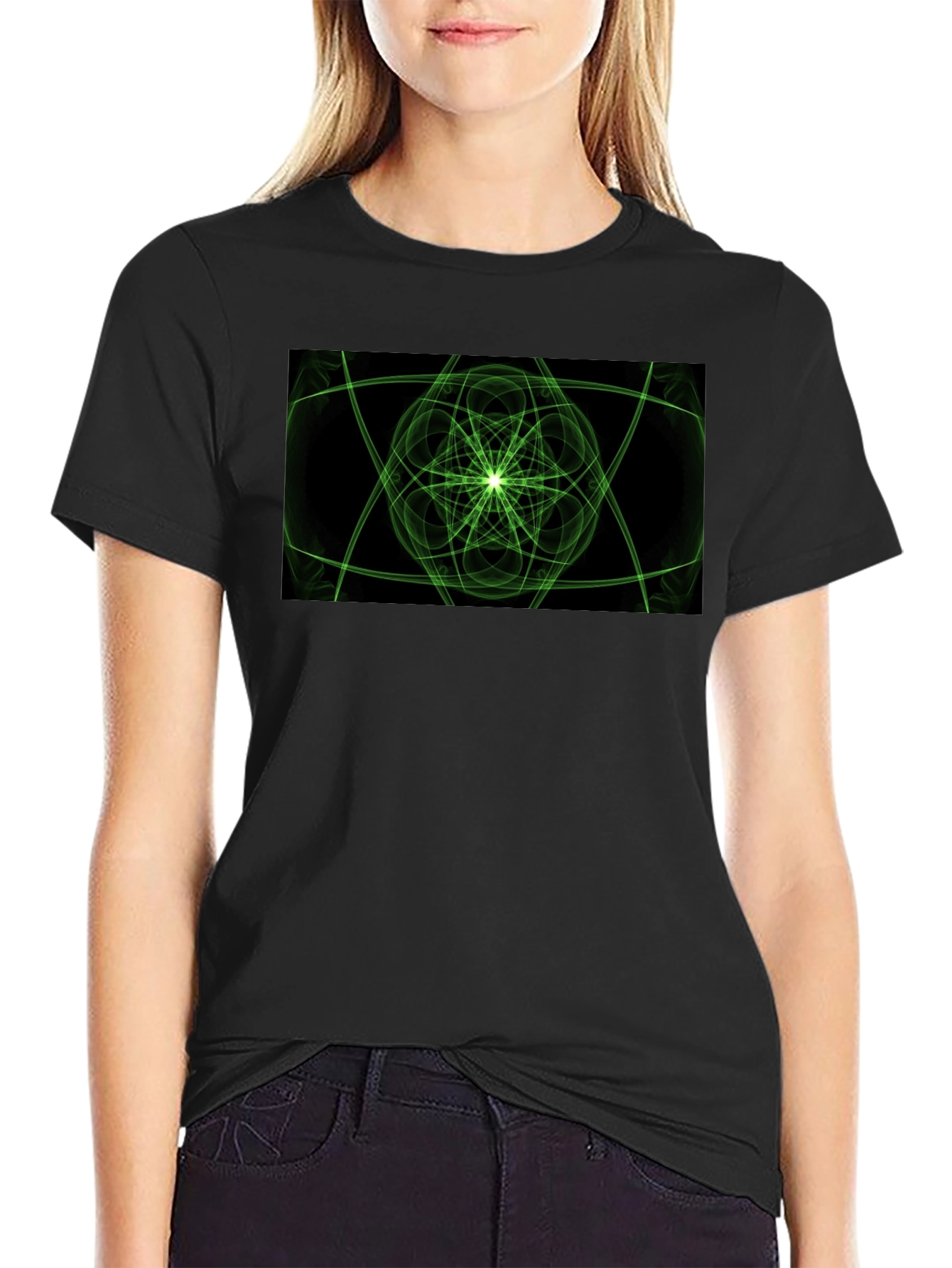 Geometric Green Graphic Black T-Shirt