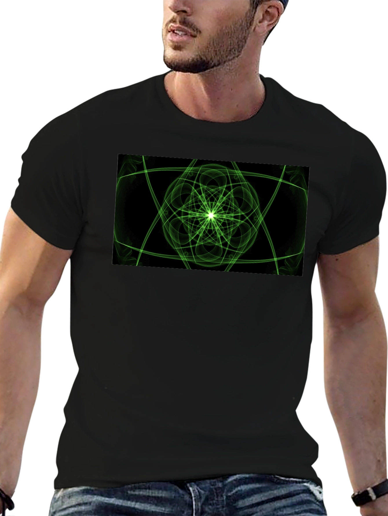 Geometric Green Graphic Black T-Shirt