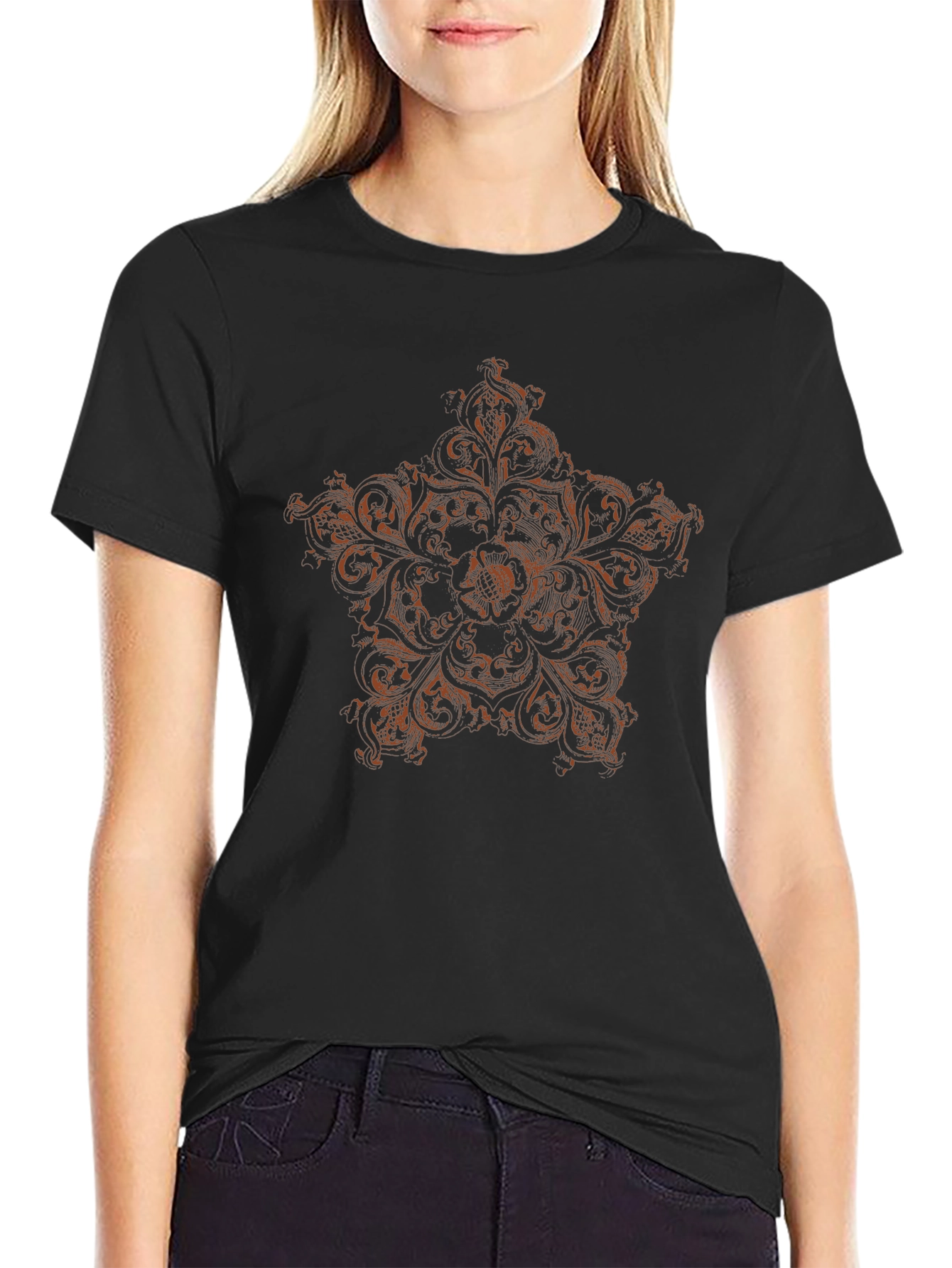 Black T-Shirt with Ornate Star Design