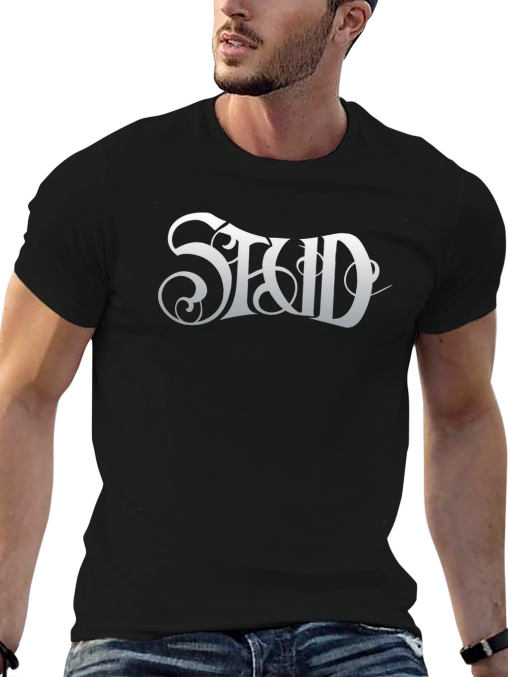 Stud Graphic Tee - Classic Black Cotton T-Shirt