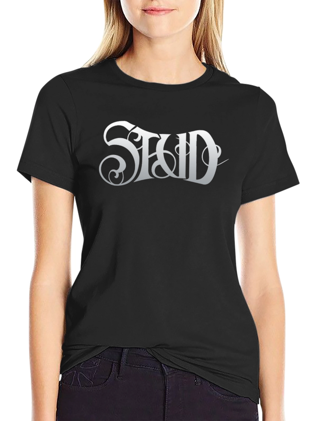Stud Graphic Tee - Classic Black Cotton T-Shirt