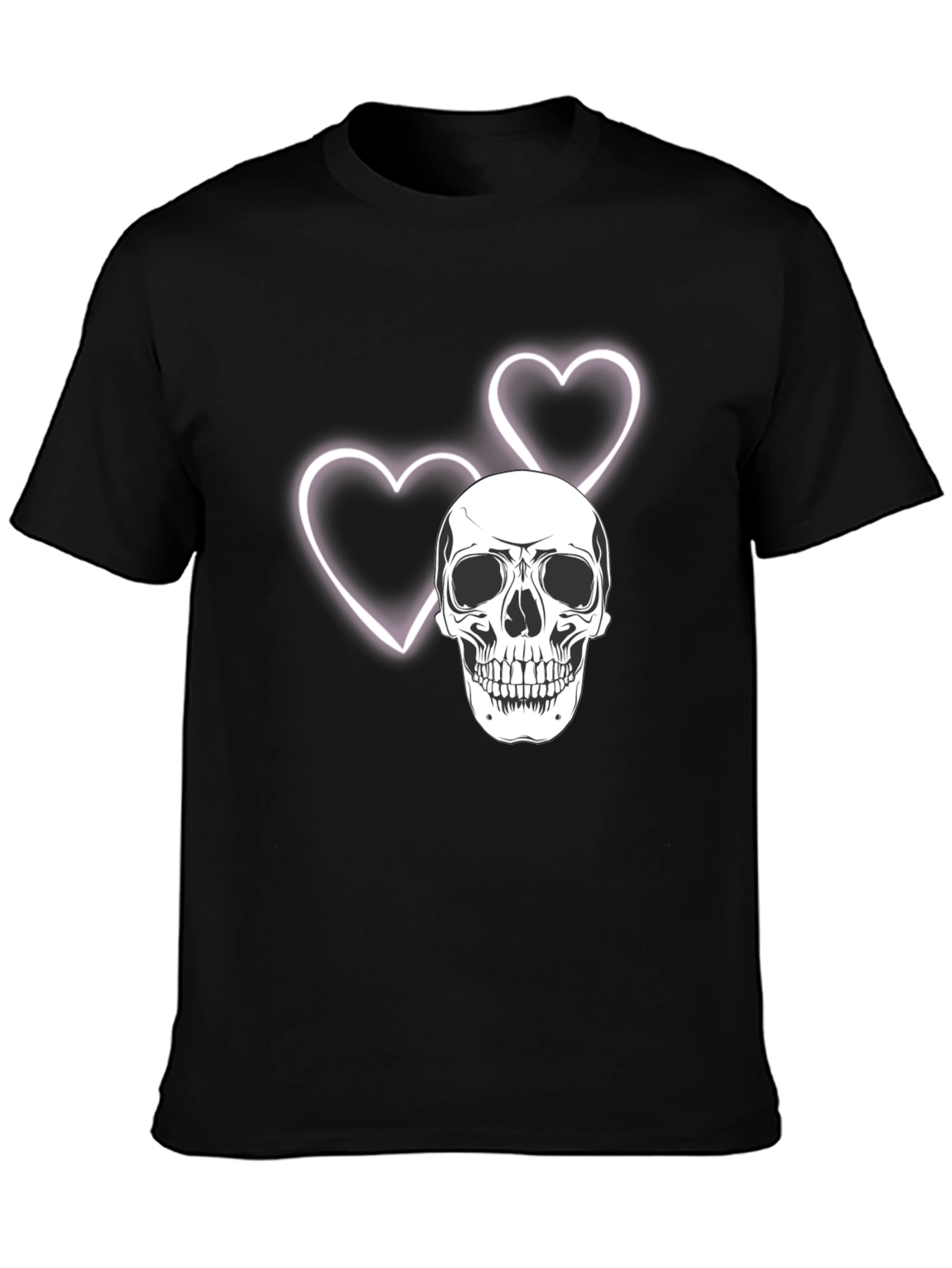 Skull & Hearts Graphic Tee - Black Cotton T-Shirt