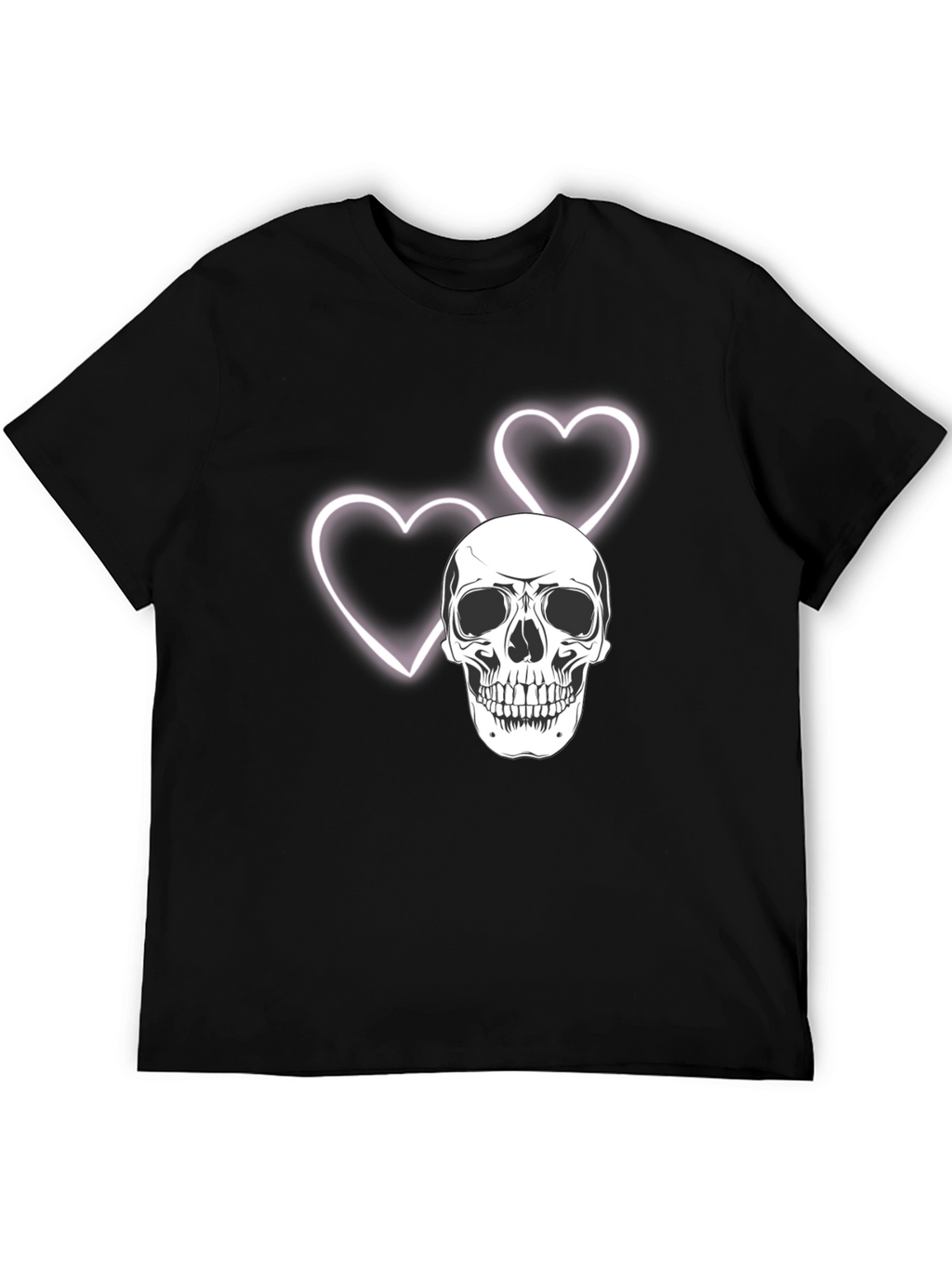 Skull & Hearts Graphic Tee - Black Cotton T-Shirt