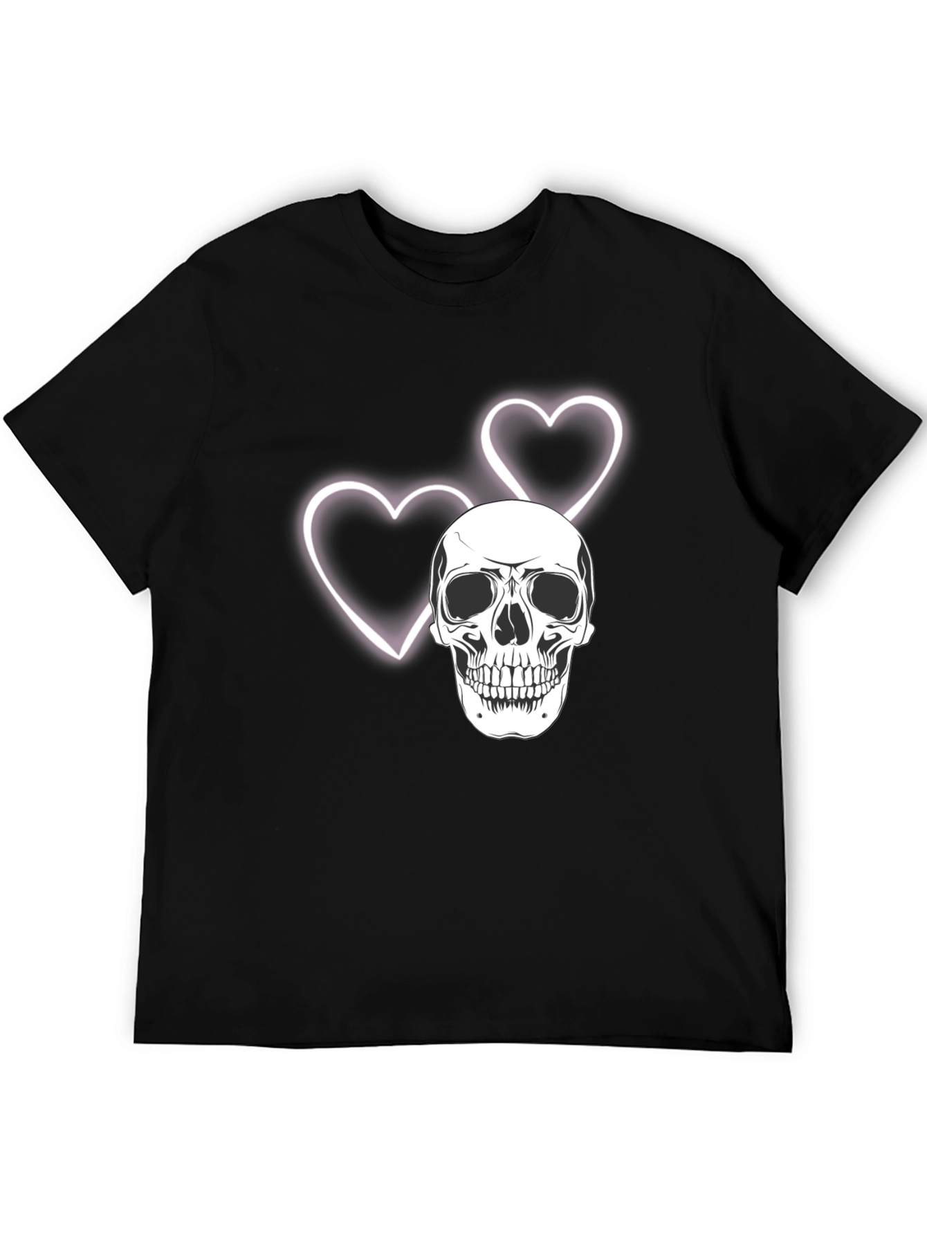 Skull & Hearts Graphic Tee - Black Cotton T-Shirt