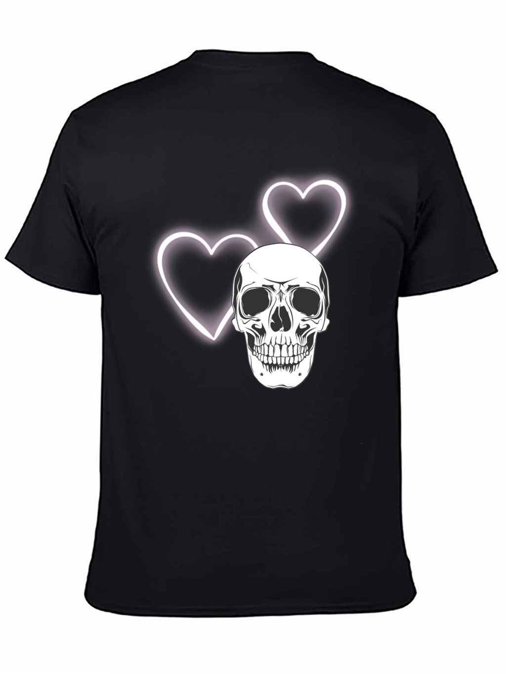 Skull & Hearts Graphic Tee - Black Cotton T-Shirt