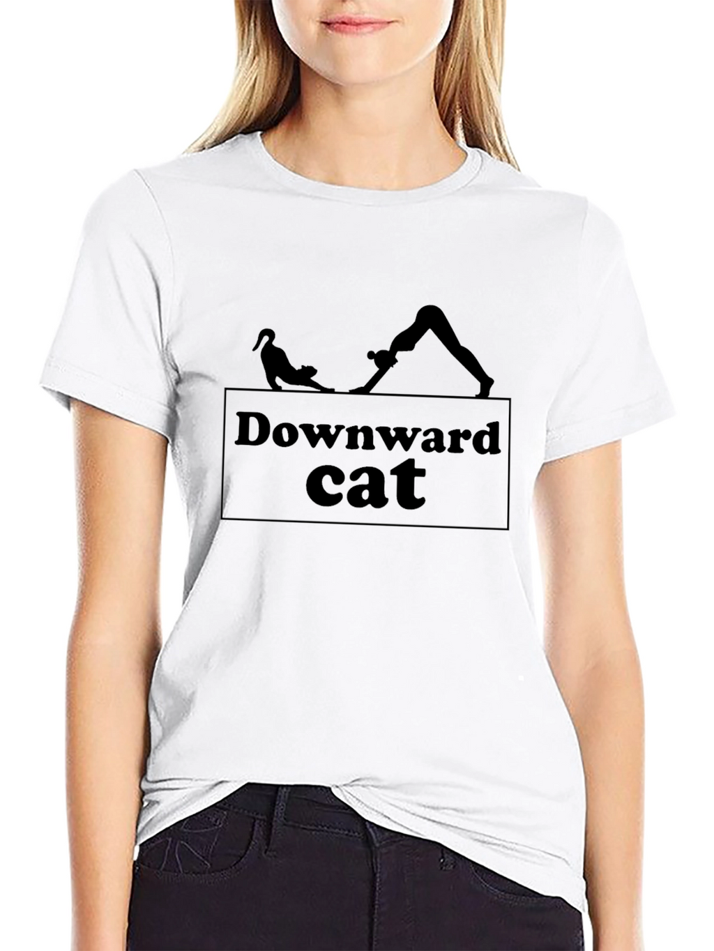 Downward Cat Yoga Graphic Tee - Black Cotton Shirt