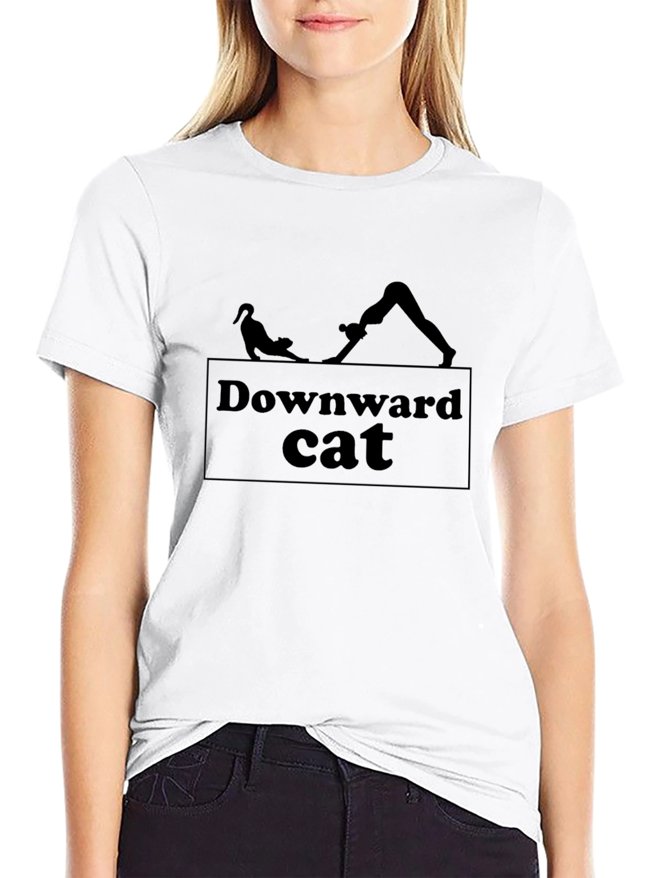 Downward Cat Yoga Graphic Tee - Black Cotton Shirt