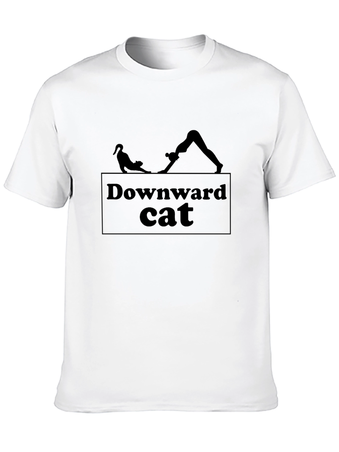 Downward Cat Yoga Graphic Tee - Black Cotton Shirt