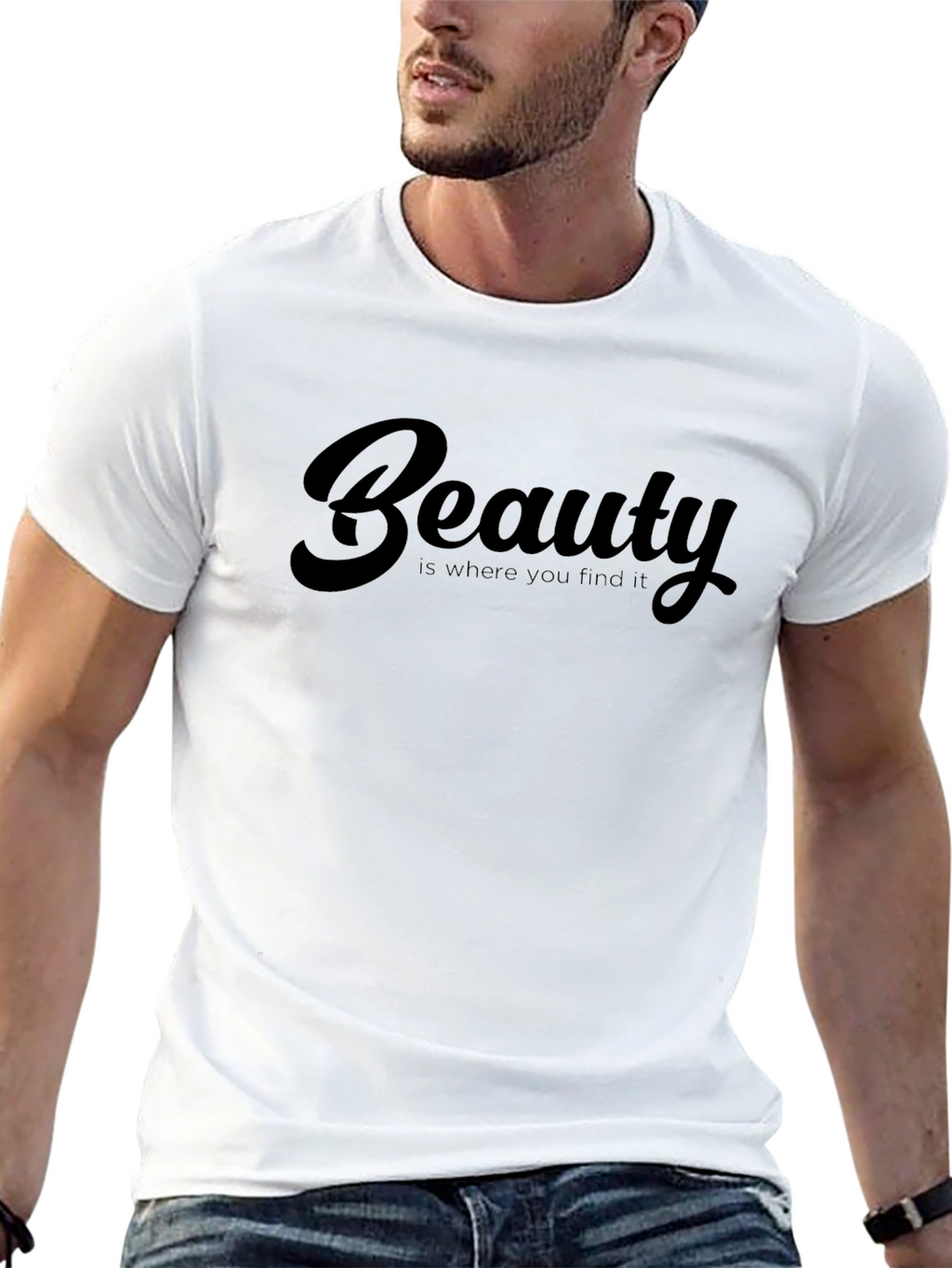 Beauty Quote Graphic Print Black T-Shirt