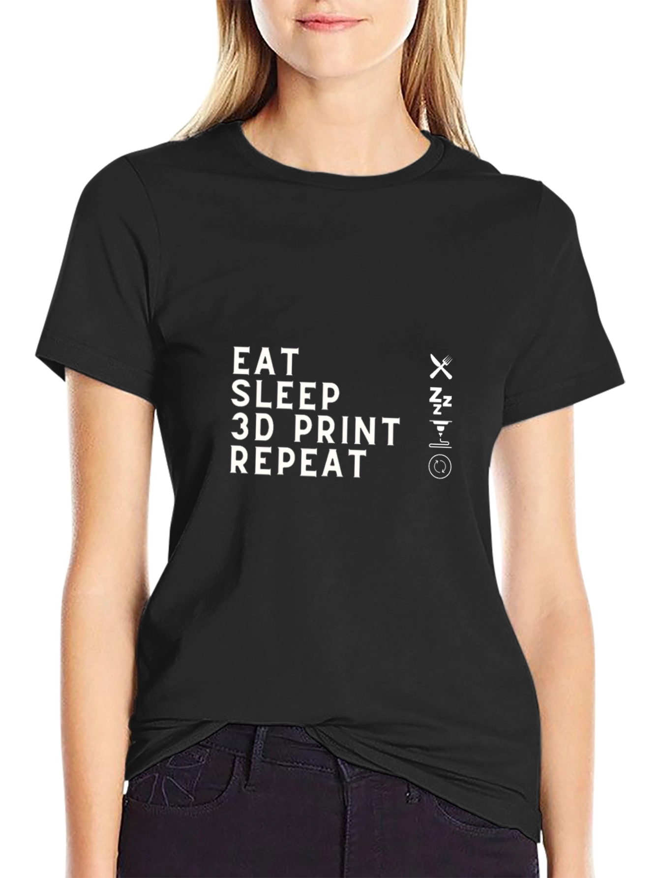 Eat Sleep 3D Print Repeat T-Shirt - Black Graphic Tee