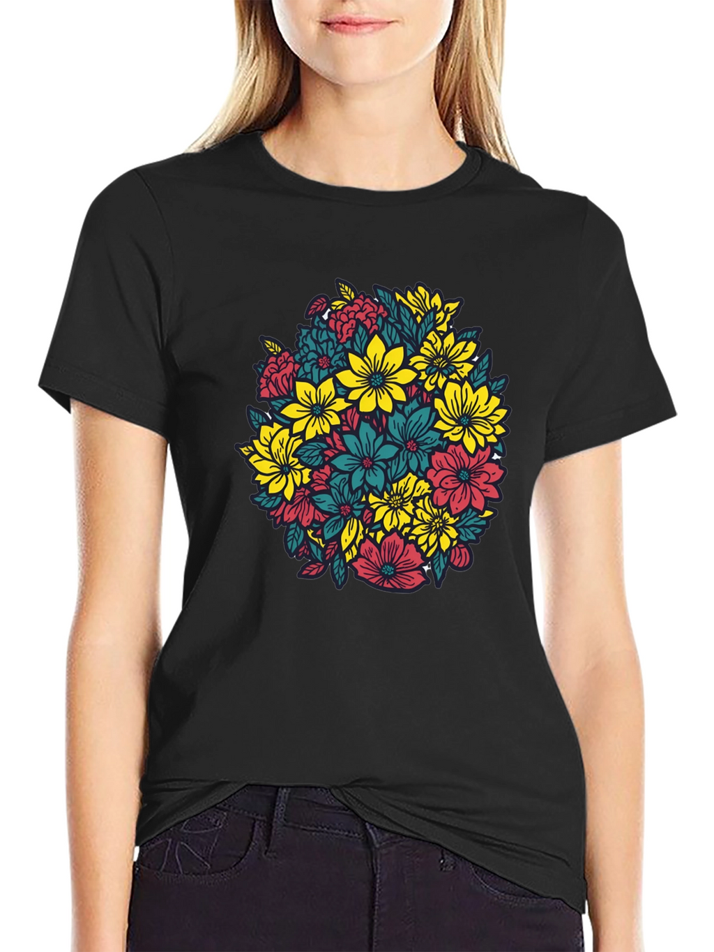 Floral Burst Black T-Shirt