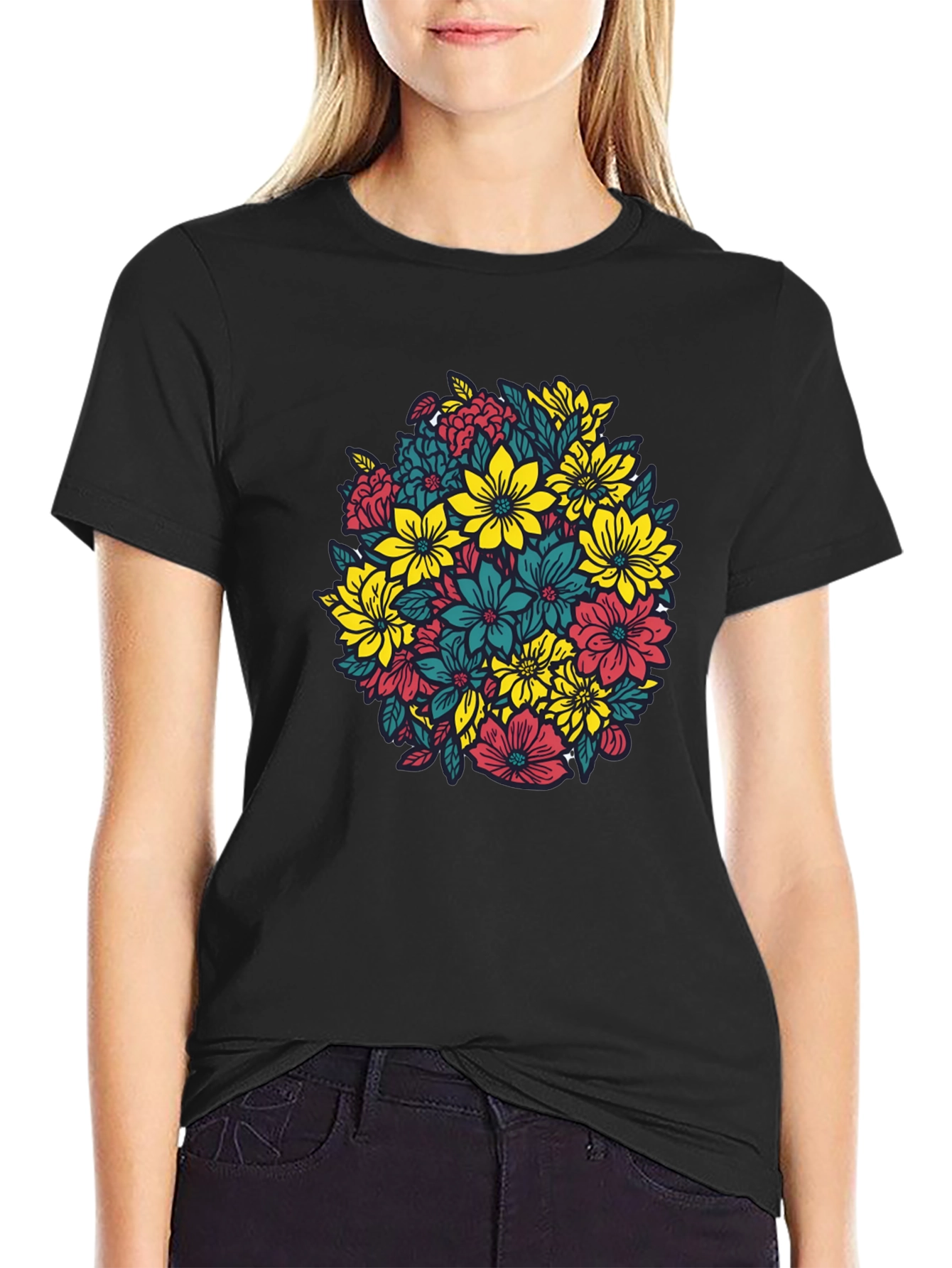 Floral Burst Black T-Shirt
