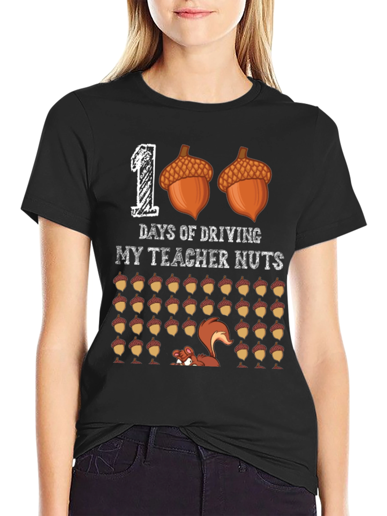 100 Days of School T-Shirt Teacher Nuts Funny Squirrel Tee