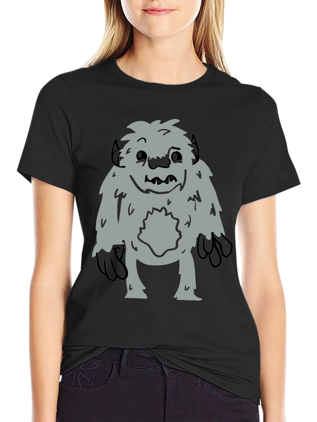 Fun Bigfoot Graphic Tee - Black Cotton Blend