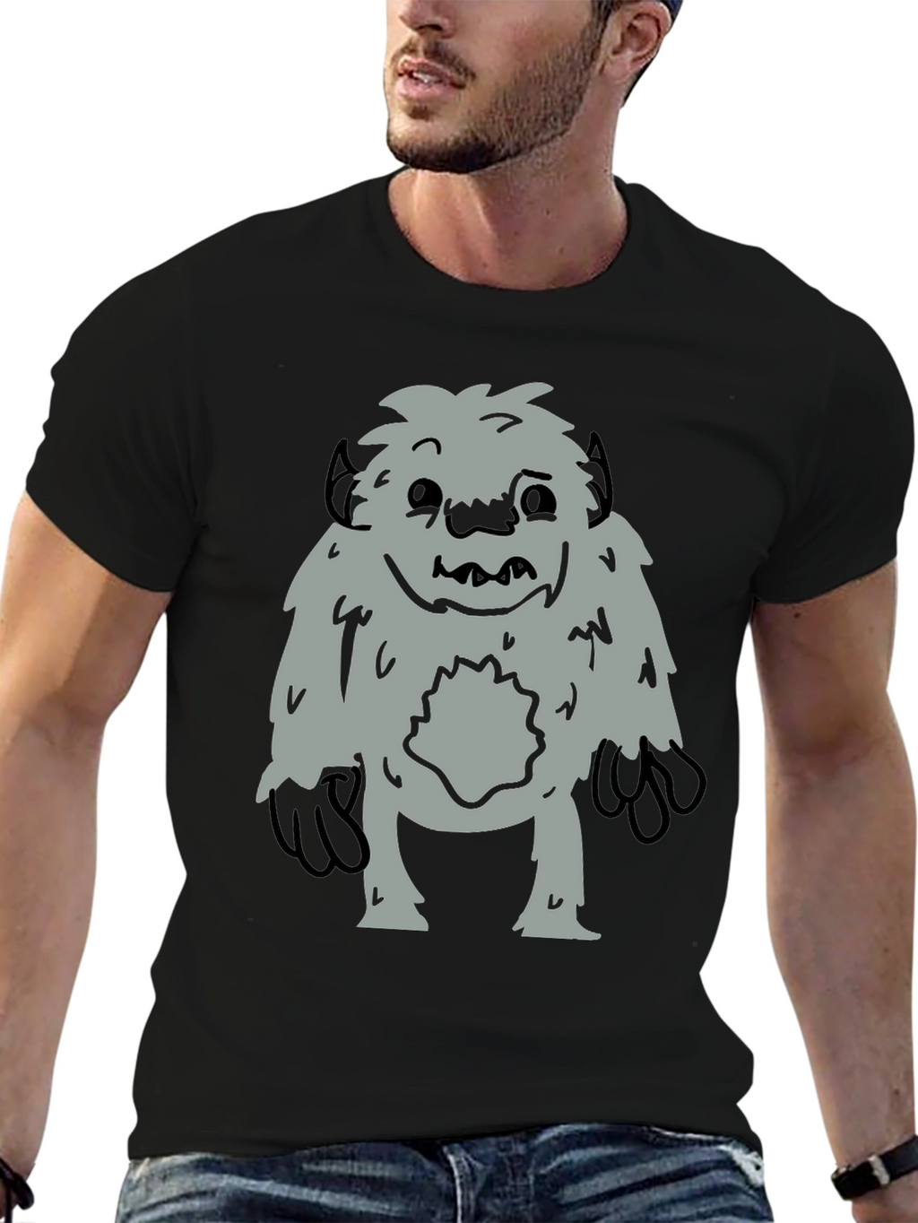Fun Bigfoot Graphic Tee - Black Cotton Blend