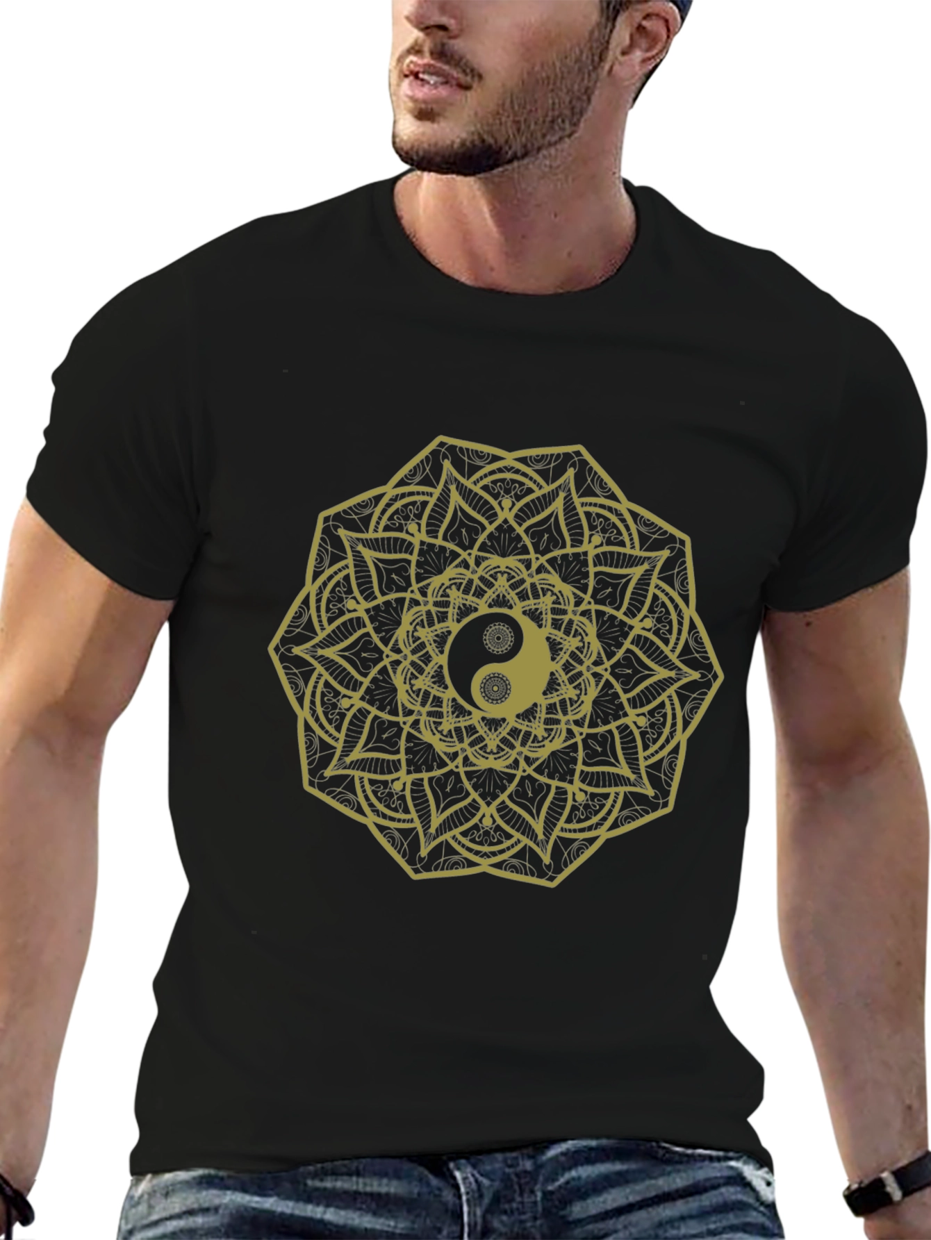 Yin Yang Mandala Graphic Tee - Black Cotton Comfort