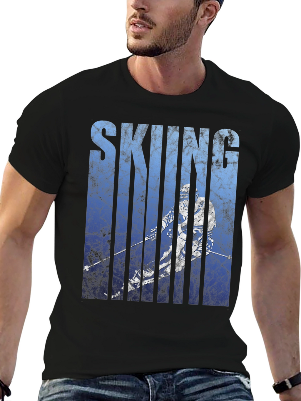 Skiing Graphic Tee - Black Cotton Blend