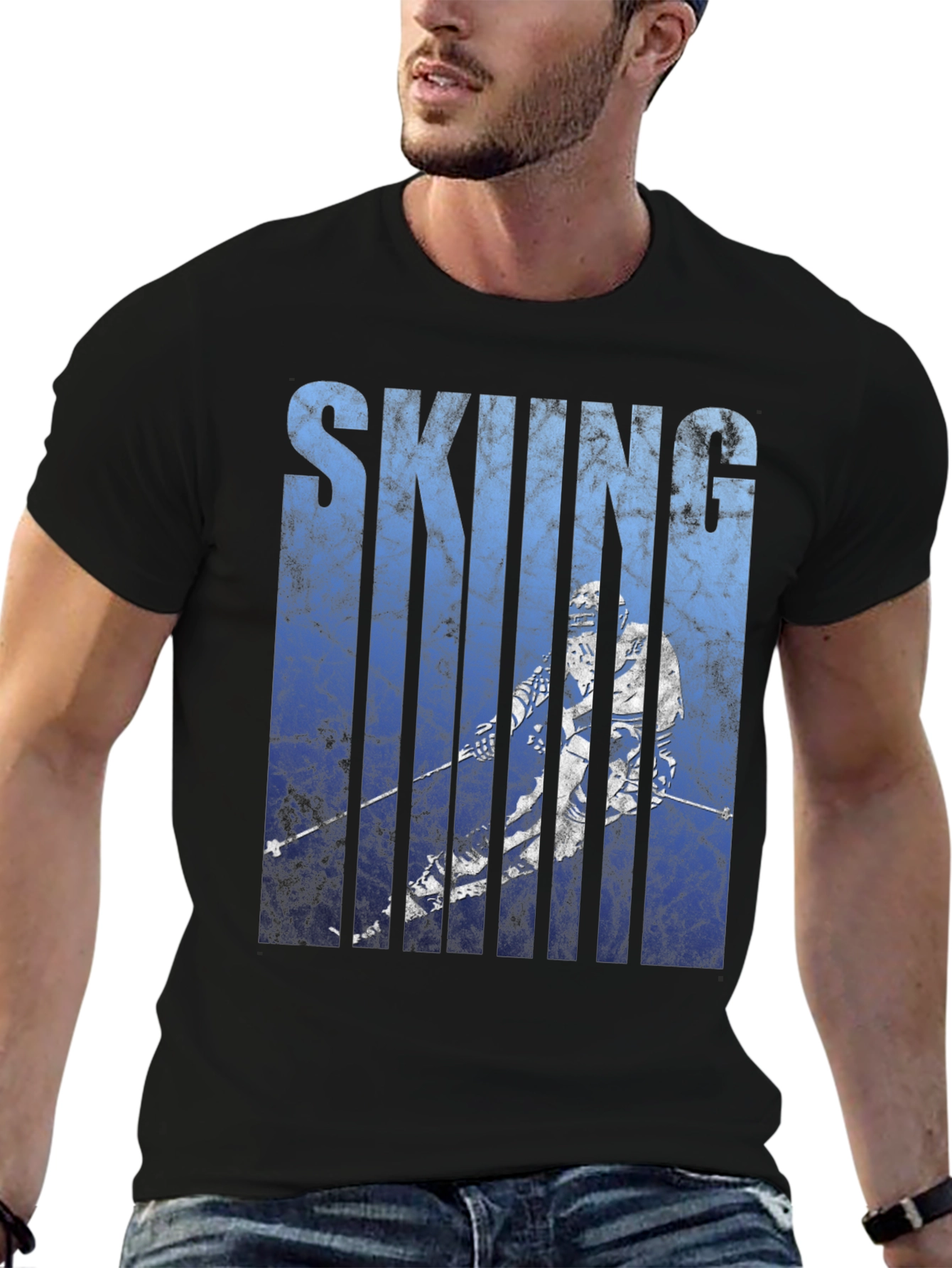 Skiing Graphic Tee - Black Cotton Blend