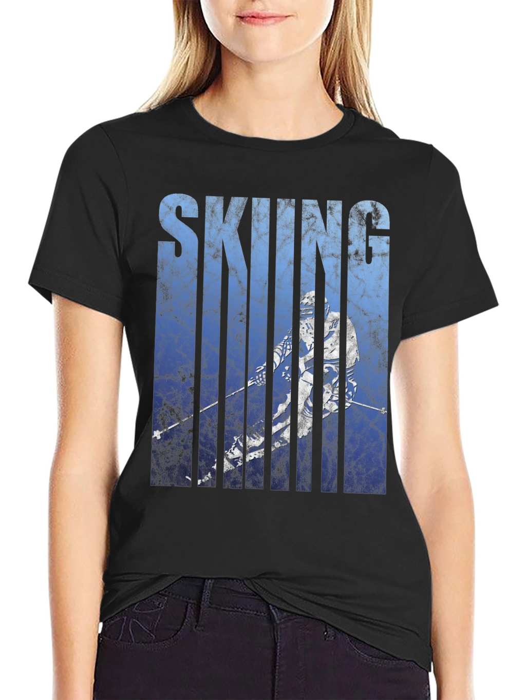 Skiing Graphic Tee - Black Cotton Blend