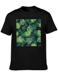 Tropical Leaves Print Black T-Shirt