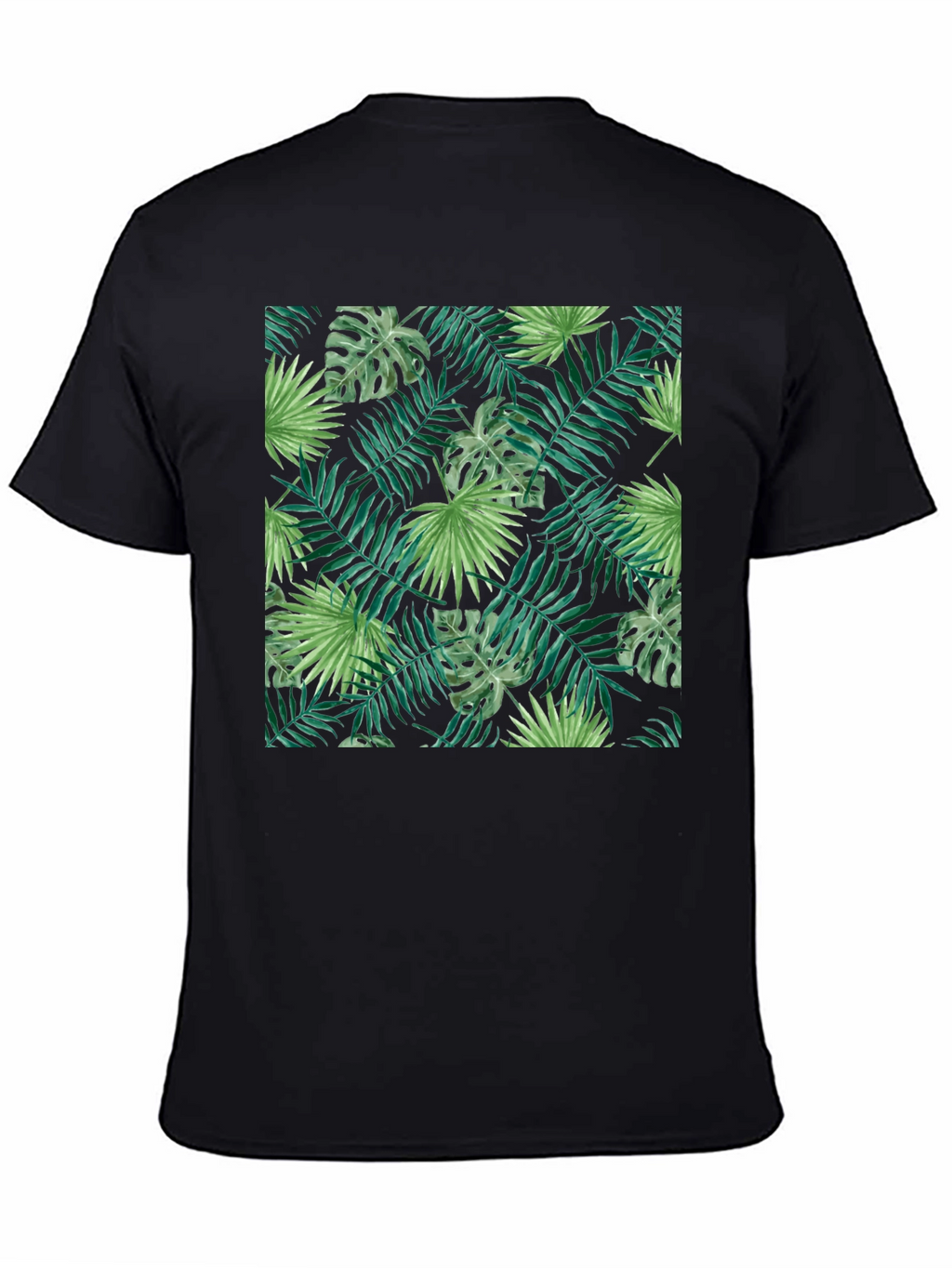 Tropical Leaves Print Black T-Shirt
