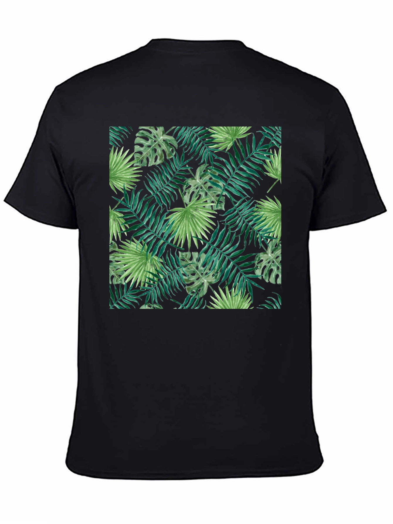 Tropical Leaves Print Black T-Shirt