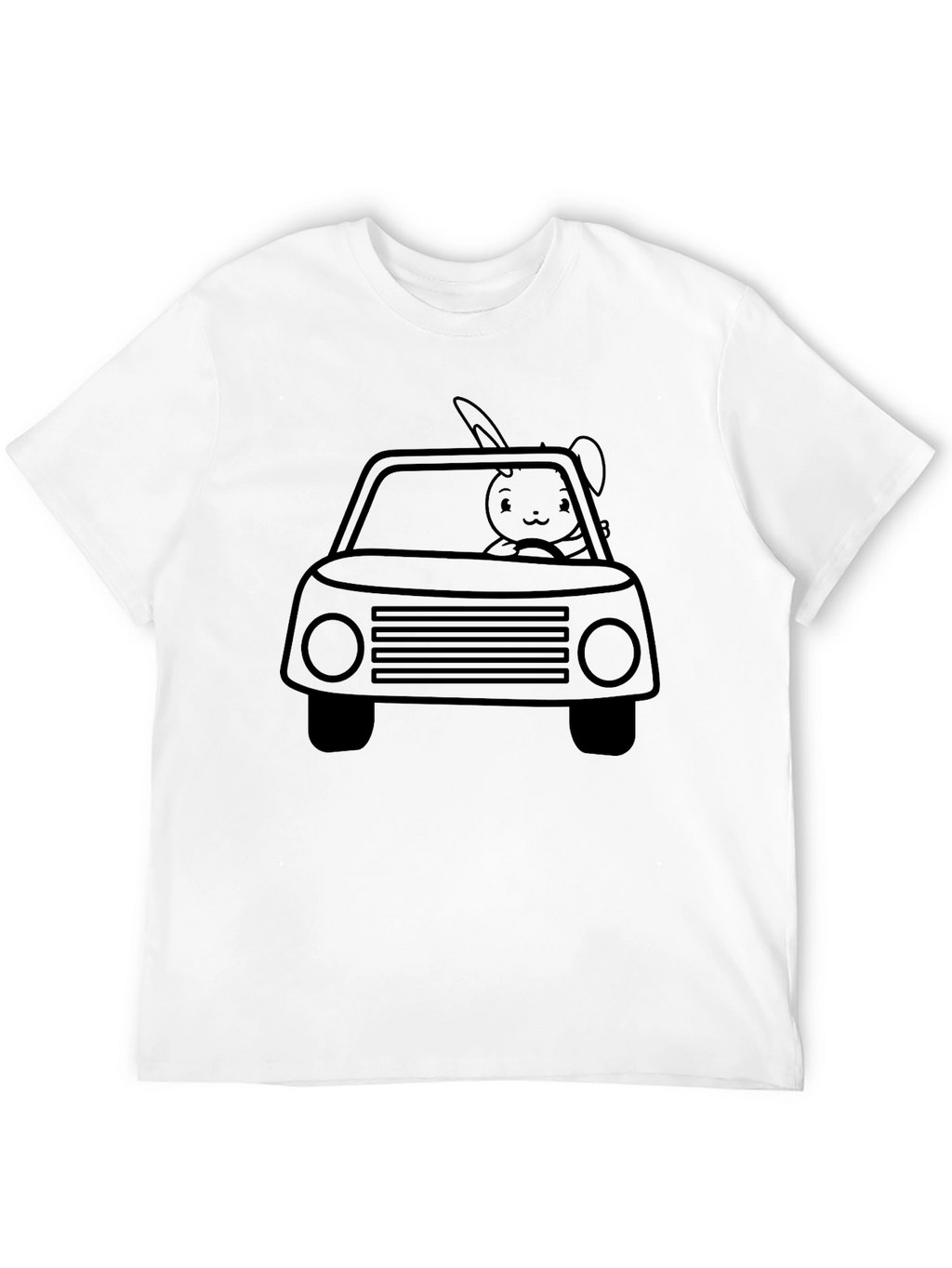 Bunny Car Graphic Tee - Black Crew Neck Shirt