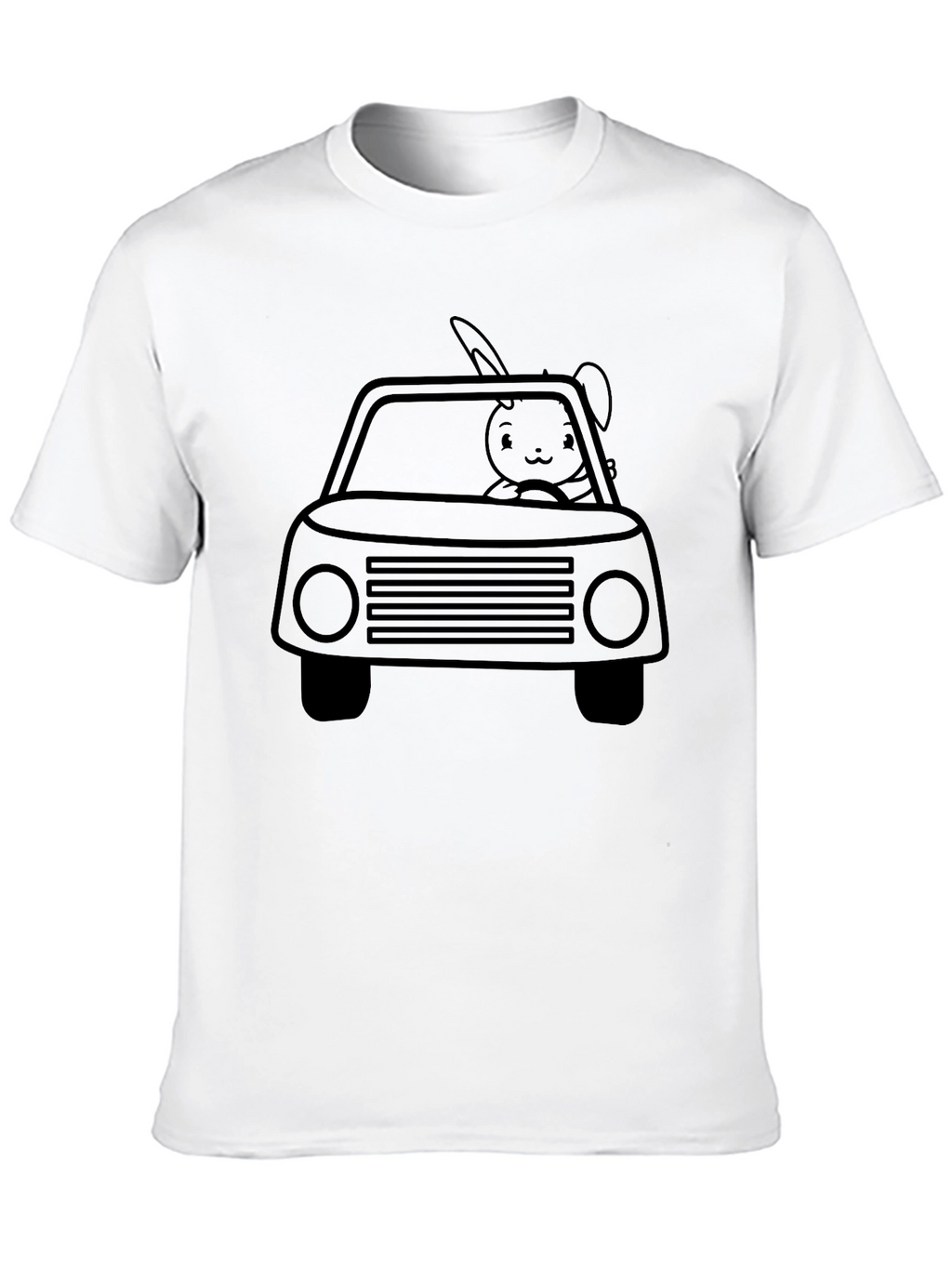 Bunny Car Graphic Tee - Black Crew Neck Shirt